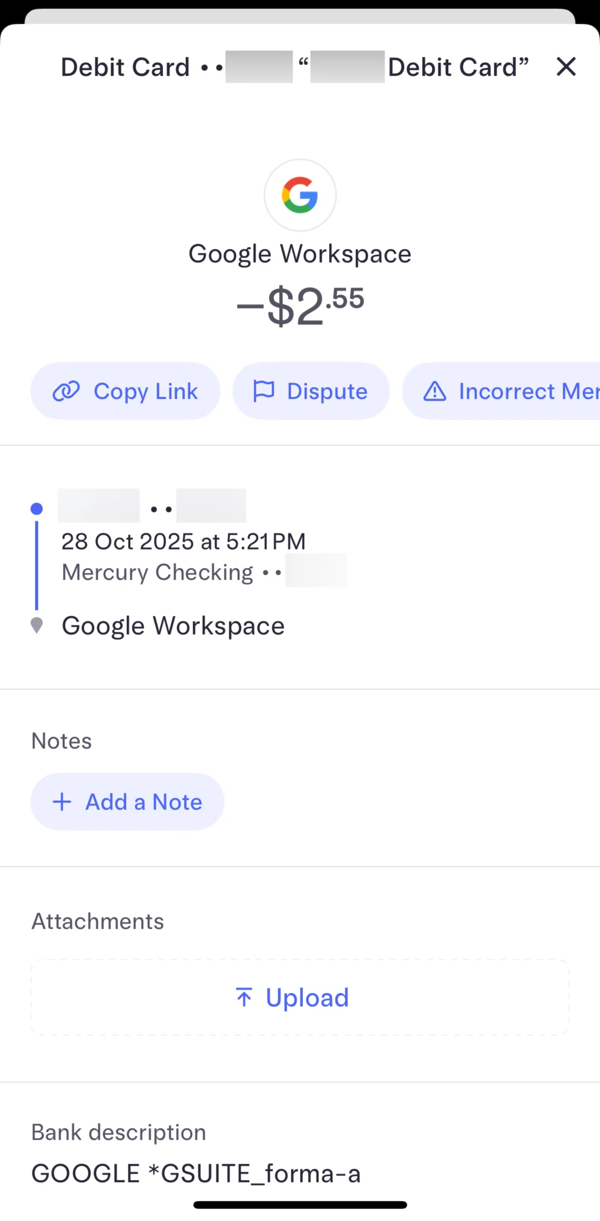 Mercury Screen screen in the Adding a note flow
