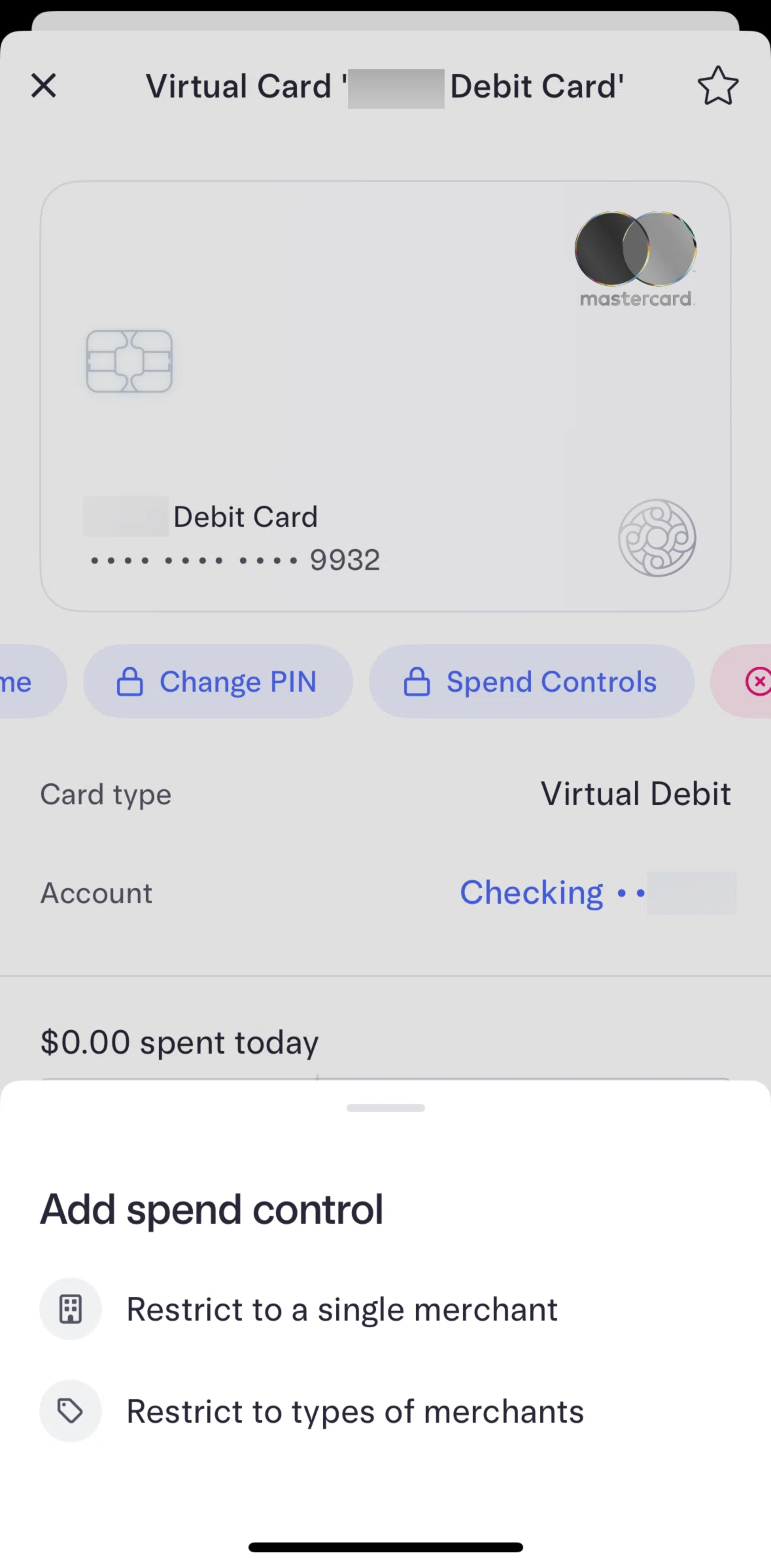 Mercury Screen screen in the Adding a spend control (by merchant type) flow