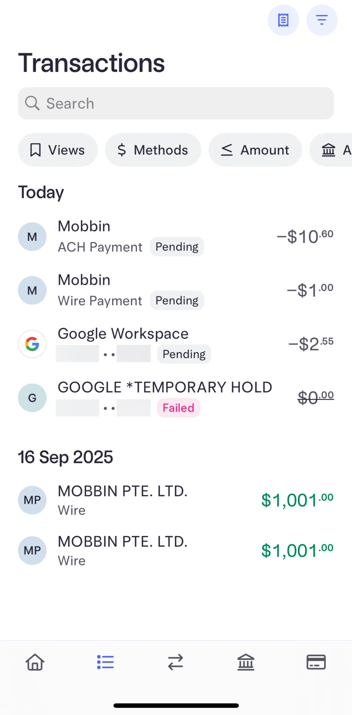 Mercury Screen screen in the Filtering transactions flow