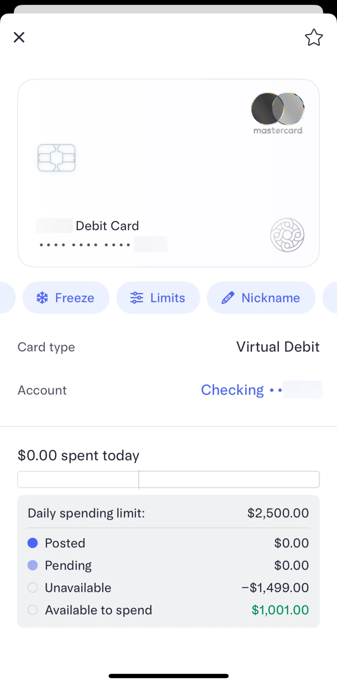 Mercury Screen screen in the Freezing a card flow