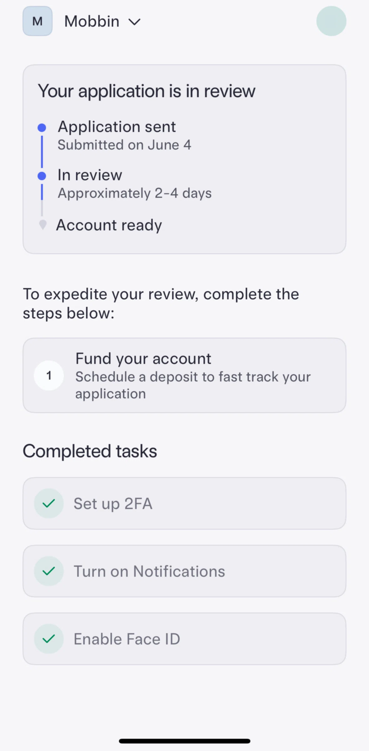 Mercury Screen screen in the Fund an account flow