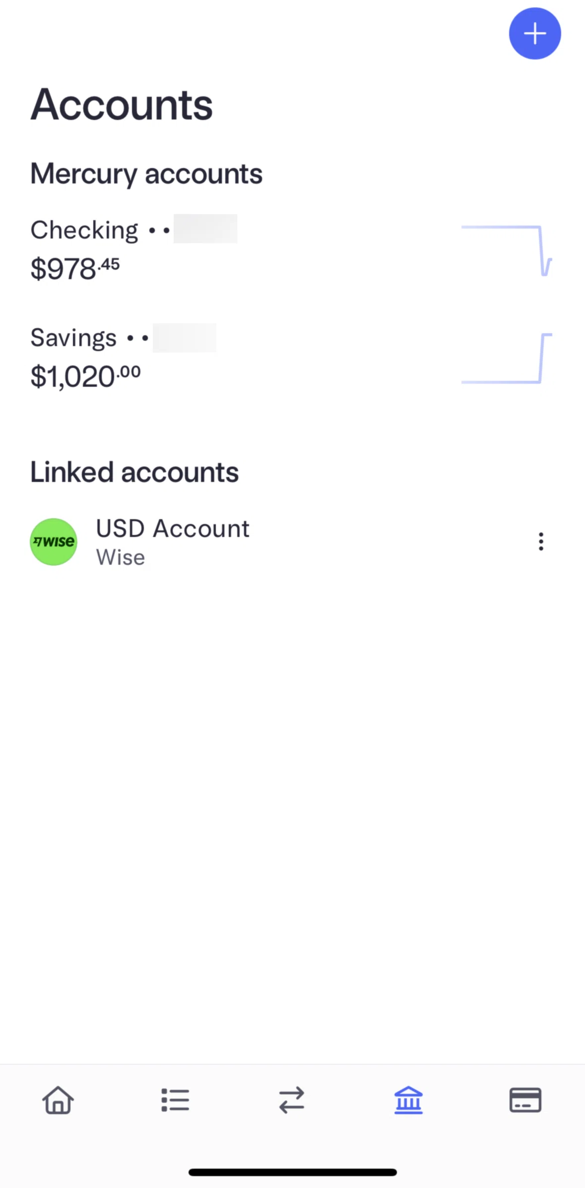 Mercury Screen screen in the Savings account flow