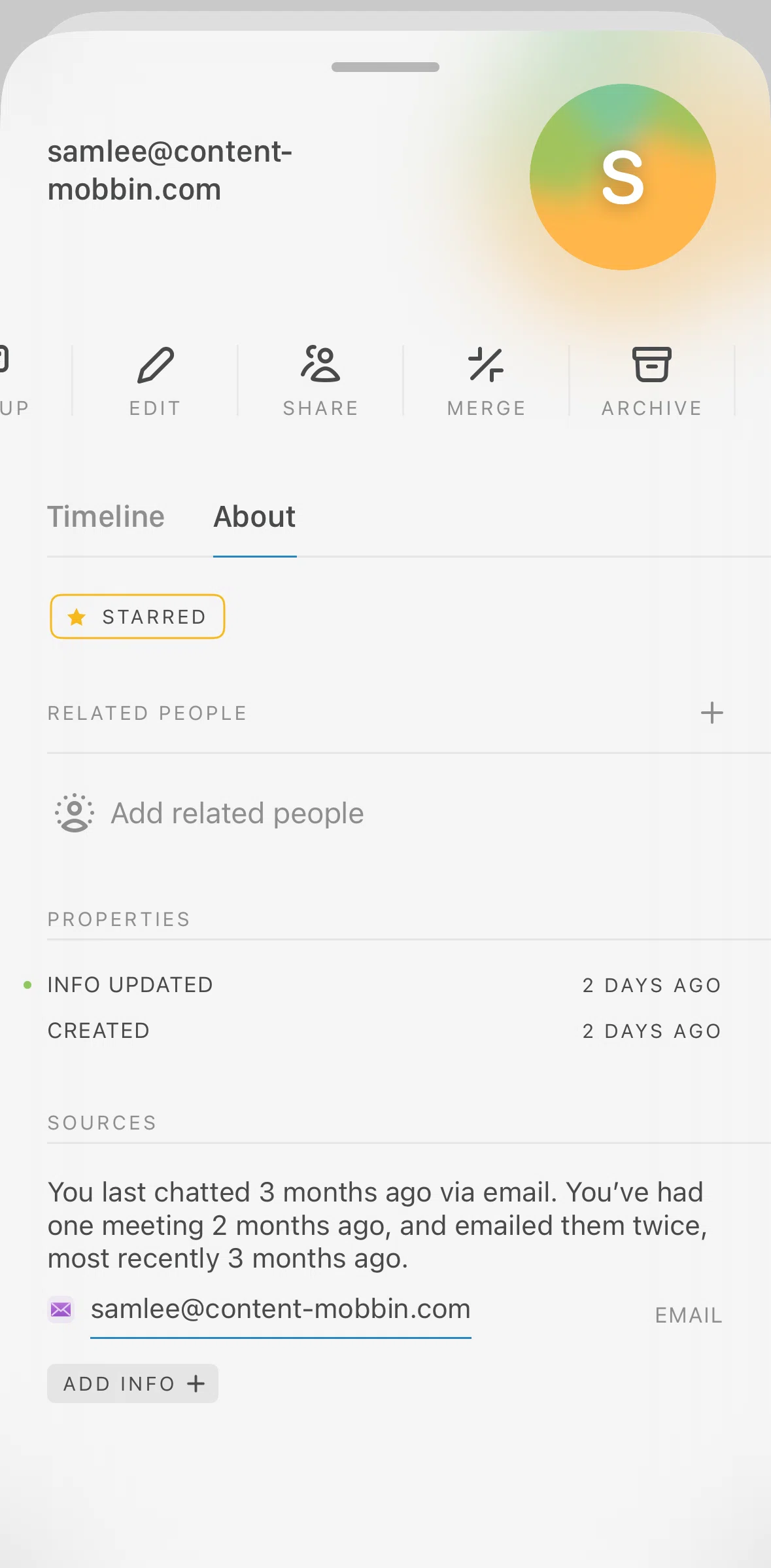 Mesh Screen screen in the Adding contact info flow