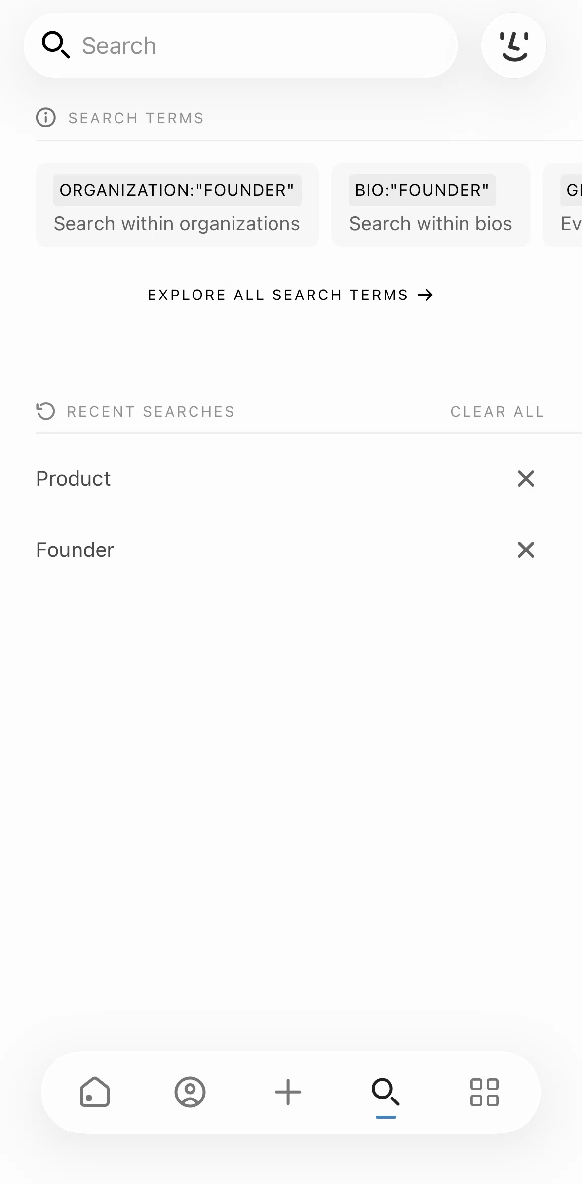 Mesh Screen screen in the Clearing recent searches flow