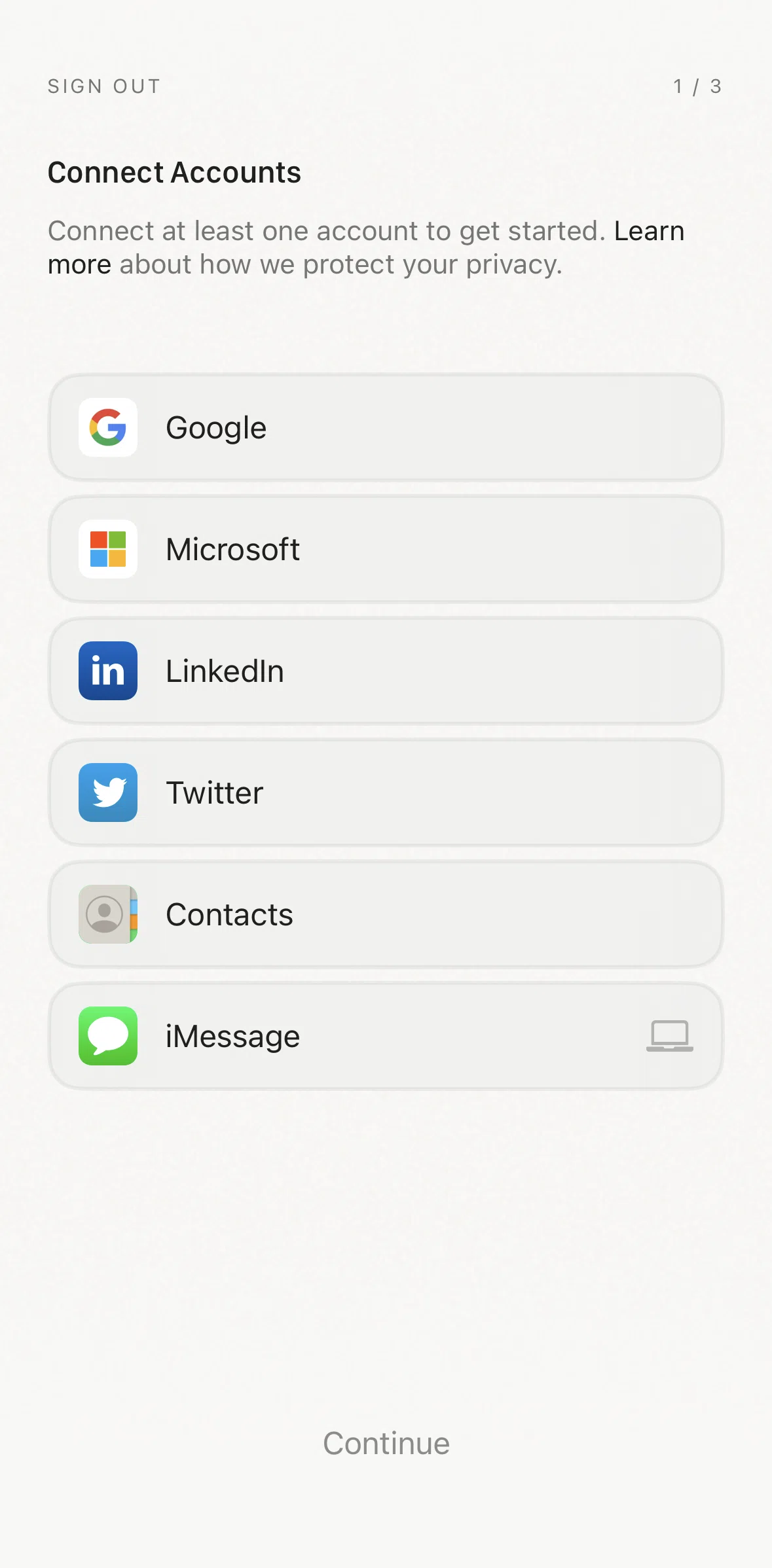 Mesh Screen screen in the Connecting an account flow