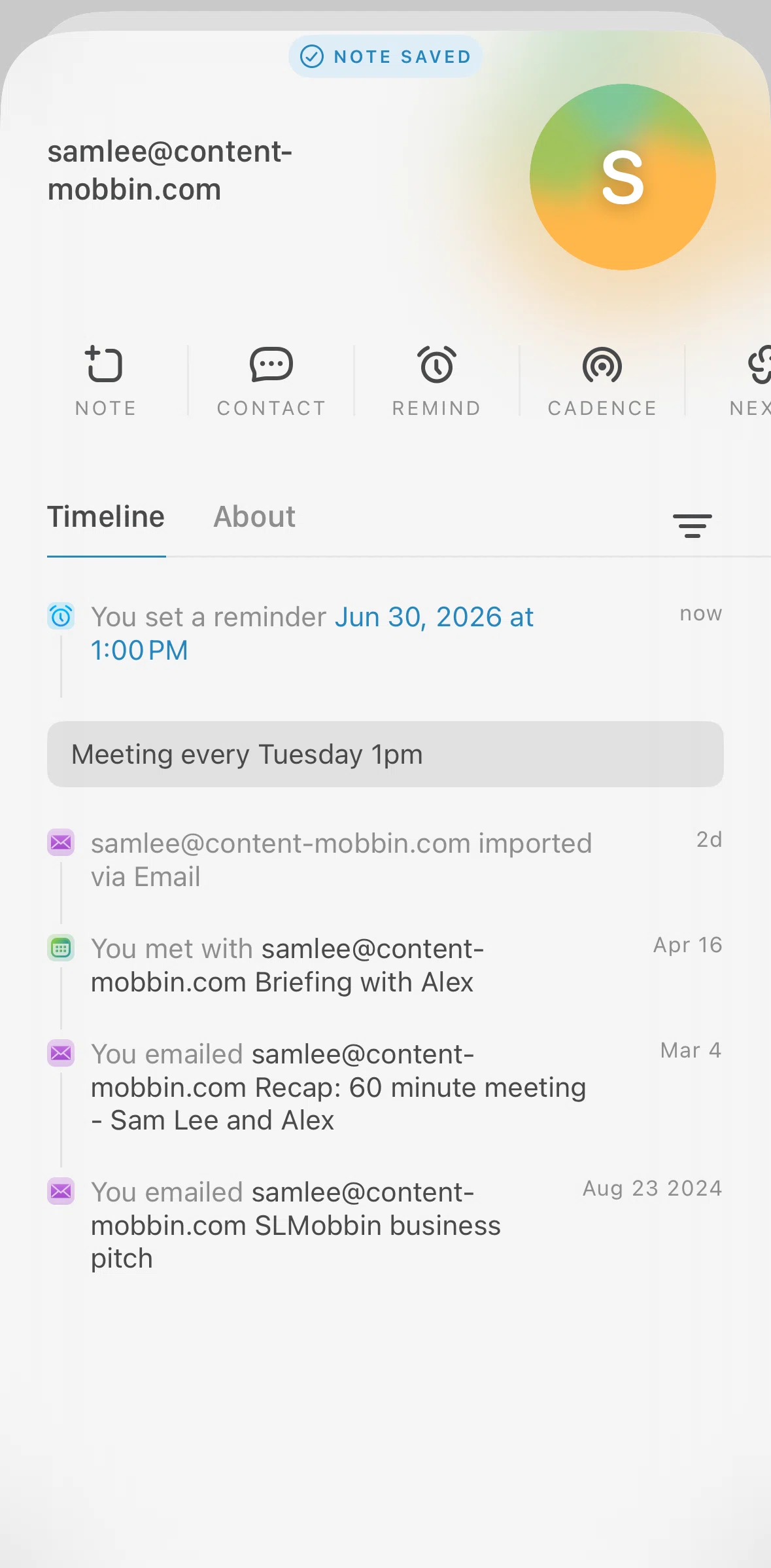 Mesh Screen screen in the Deleting a note flow