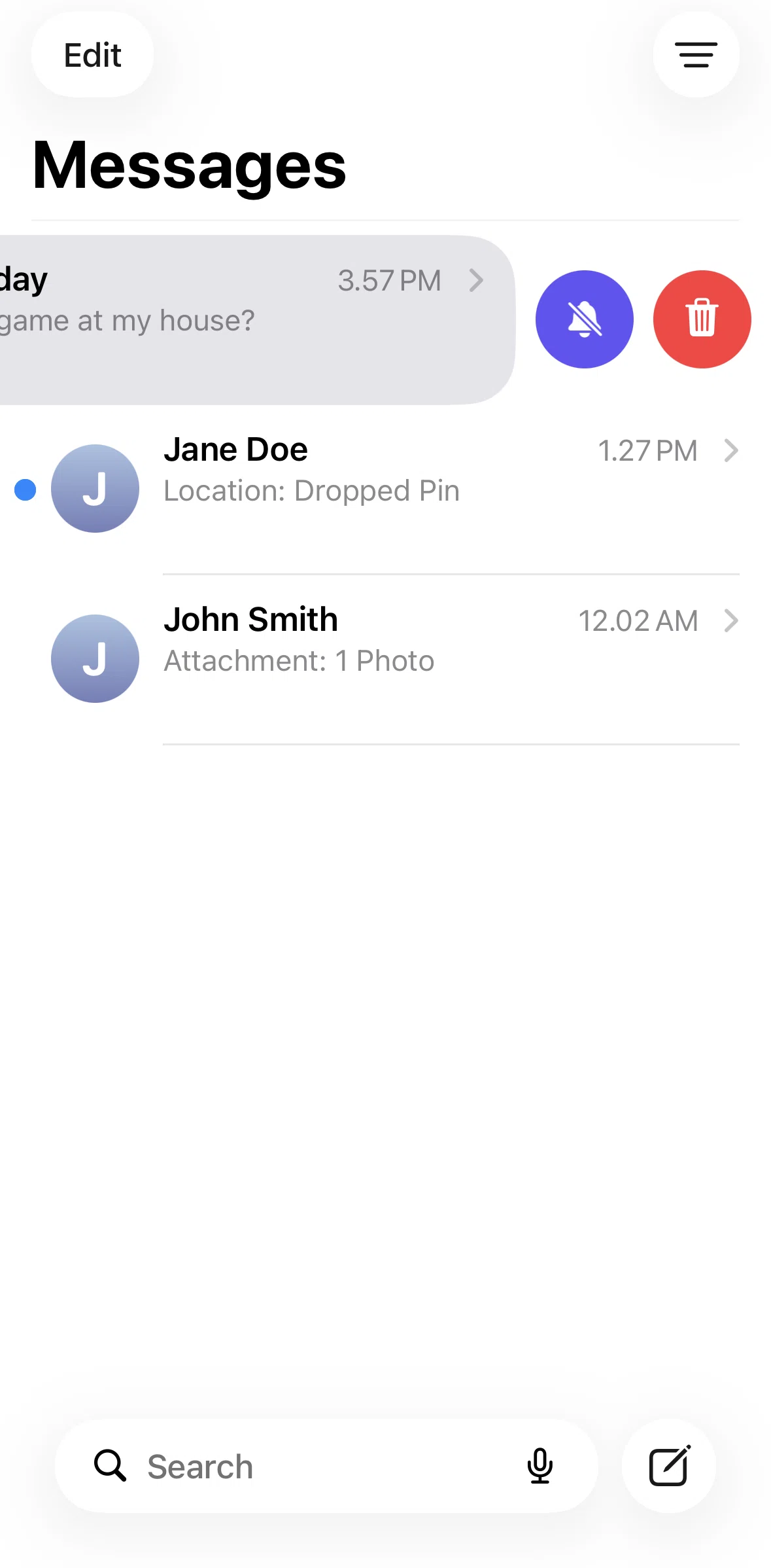 Messages Screen screen in the Deleting a chat flow