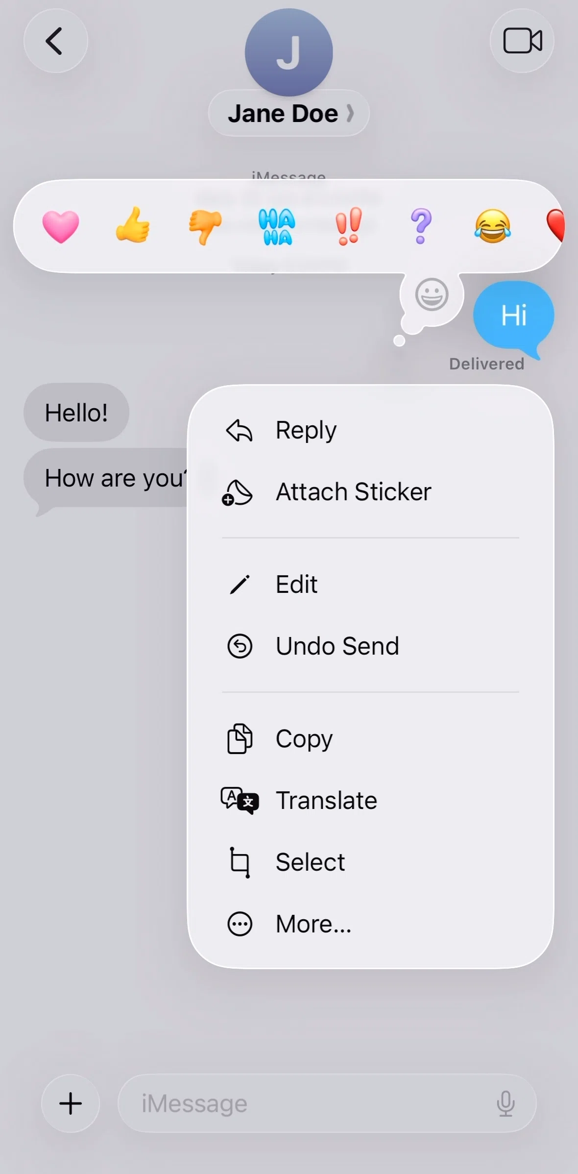 Messages Screen screen in the Deleting a message (undo send) flow