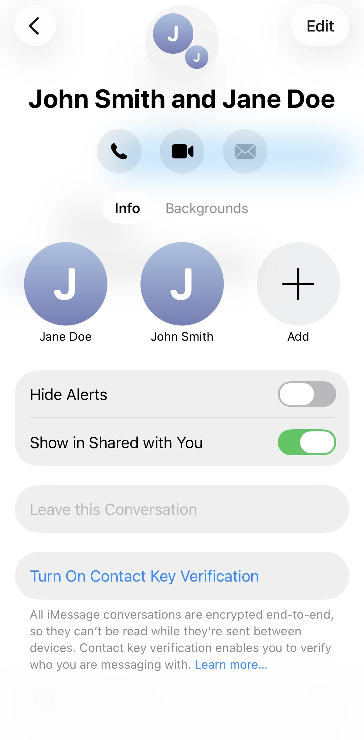Messages Screen screen in the Editing group profile flow