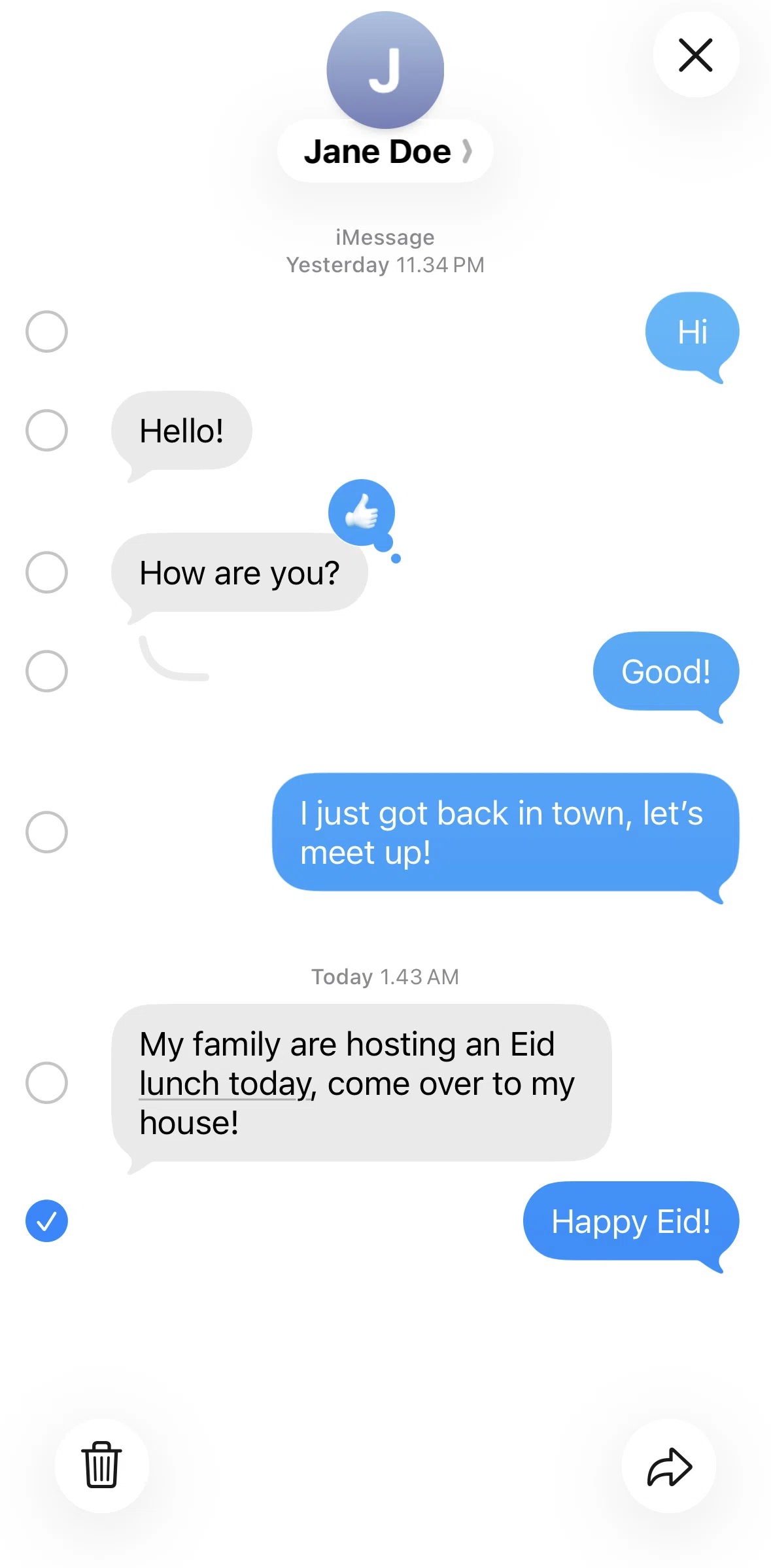 Messages Screen screen in the Forwarding a message flow