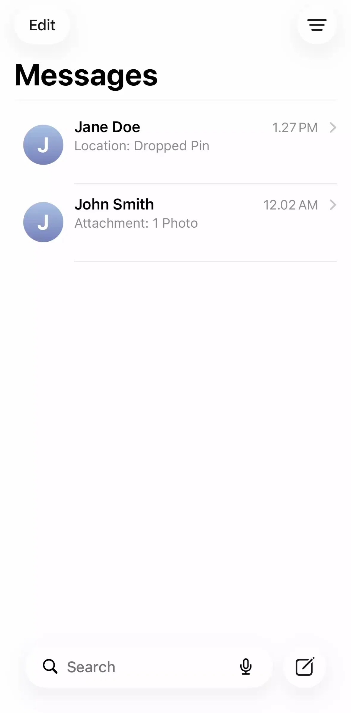 Messages Screen screen in the Pinning a chat flow