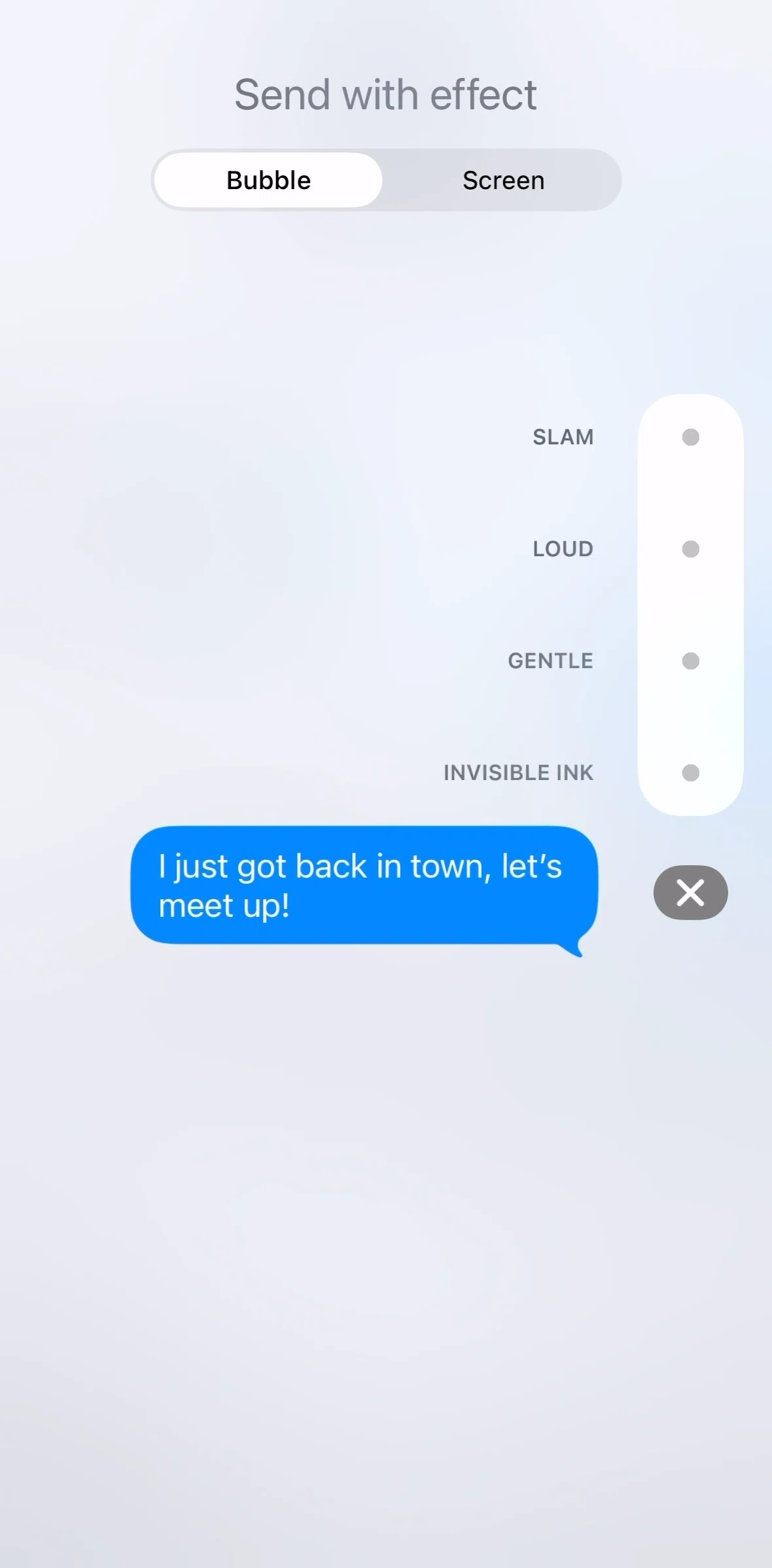 Messages Screen screen in the Selecting a screen effect flow