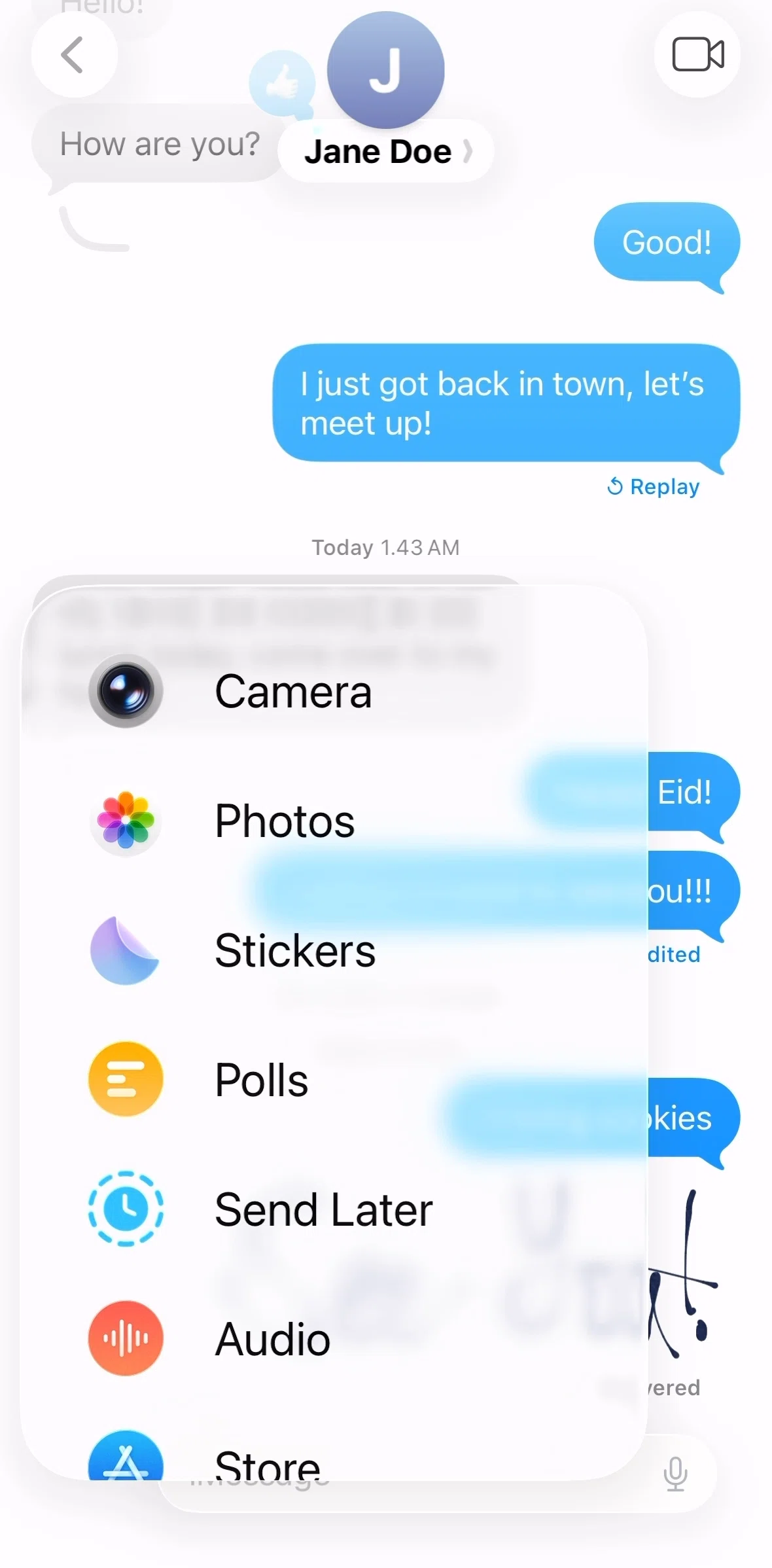 Messages Screen screen in the Sending a message (sticker) flow