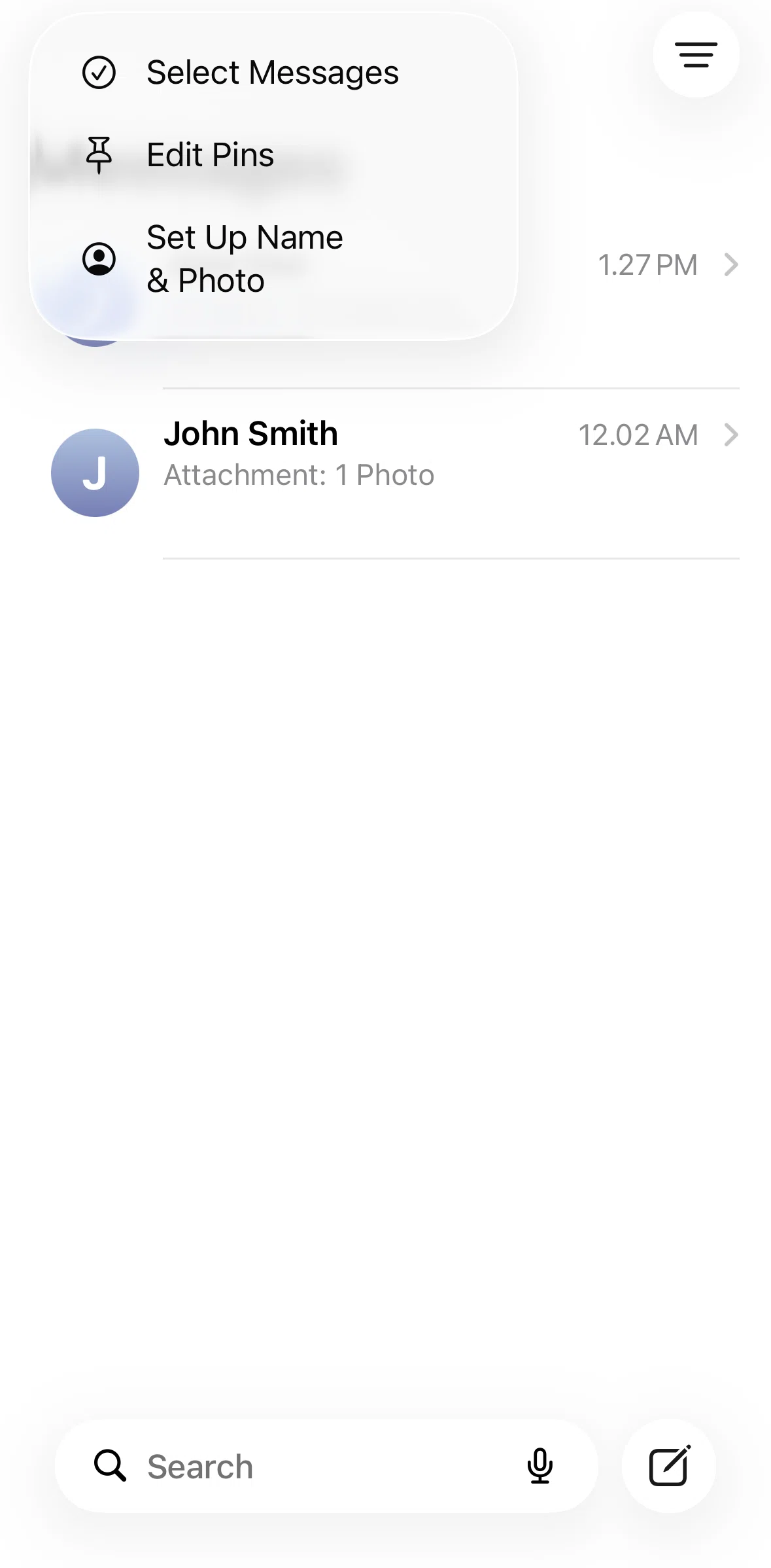 Messages Screen screen in the Setting up a profile flow