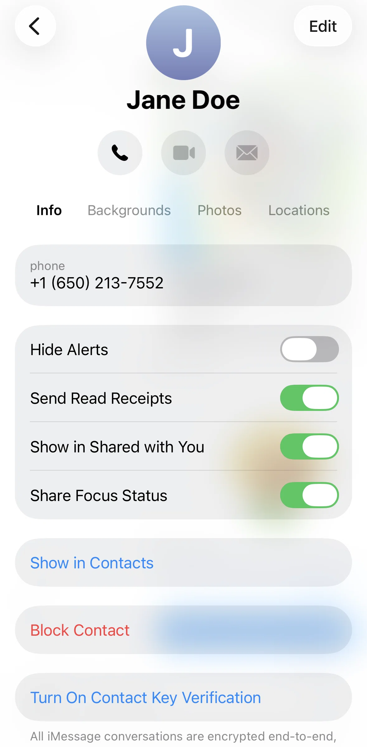 Messages Screen screen in the Turning off read receipts flow