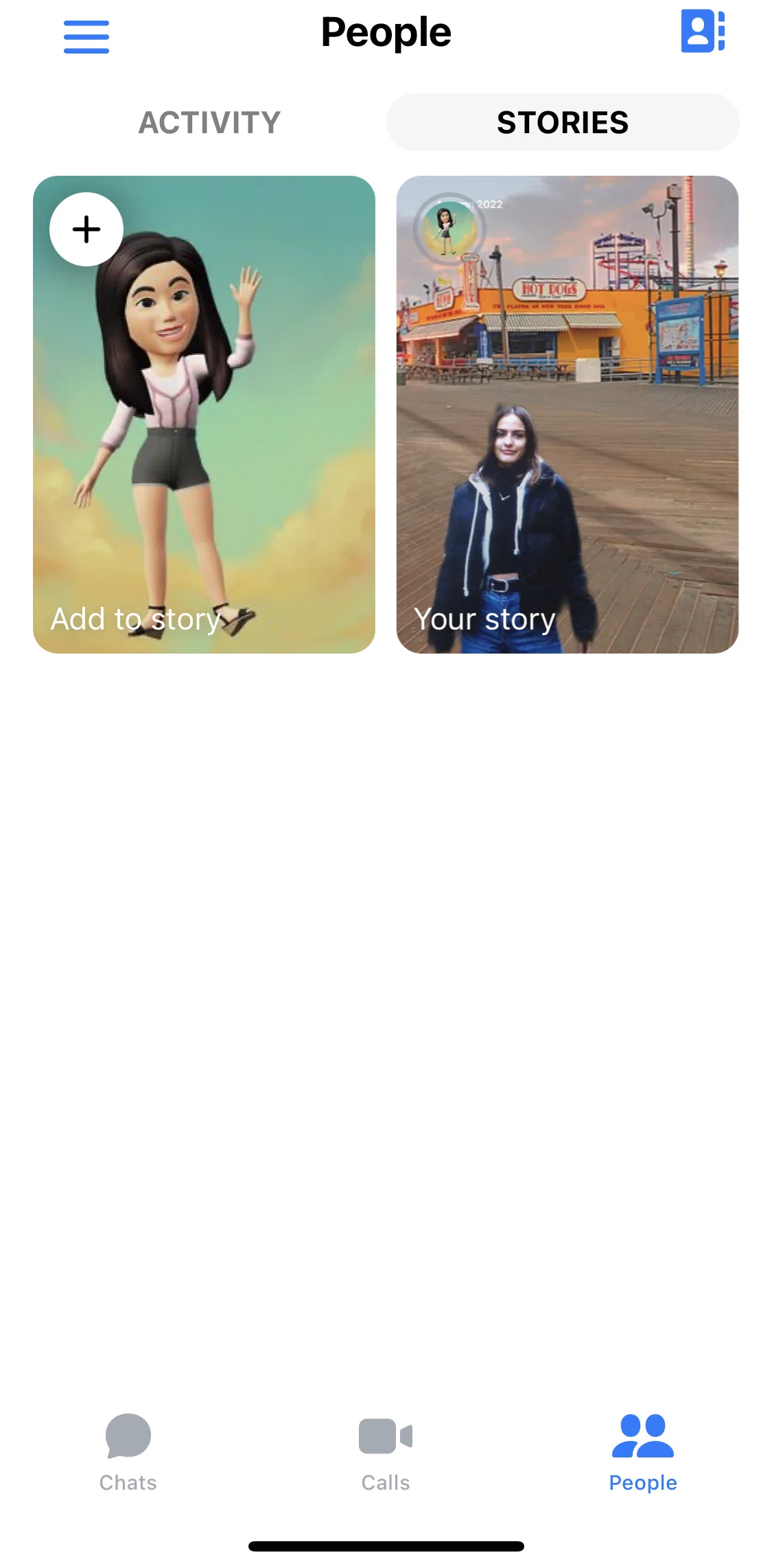 Messenger Screen screen in the Adding a story flow