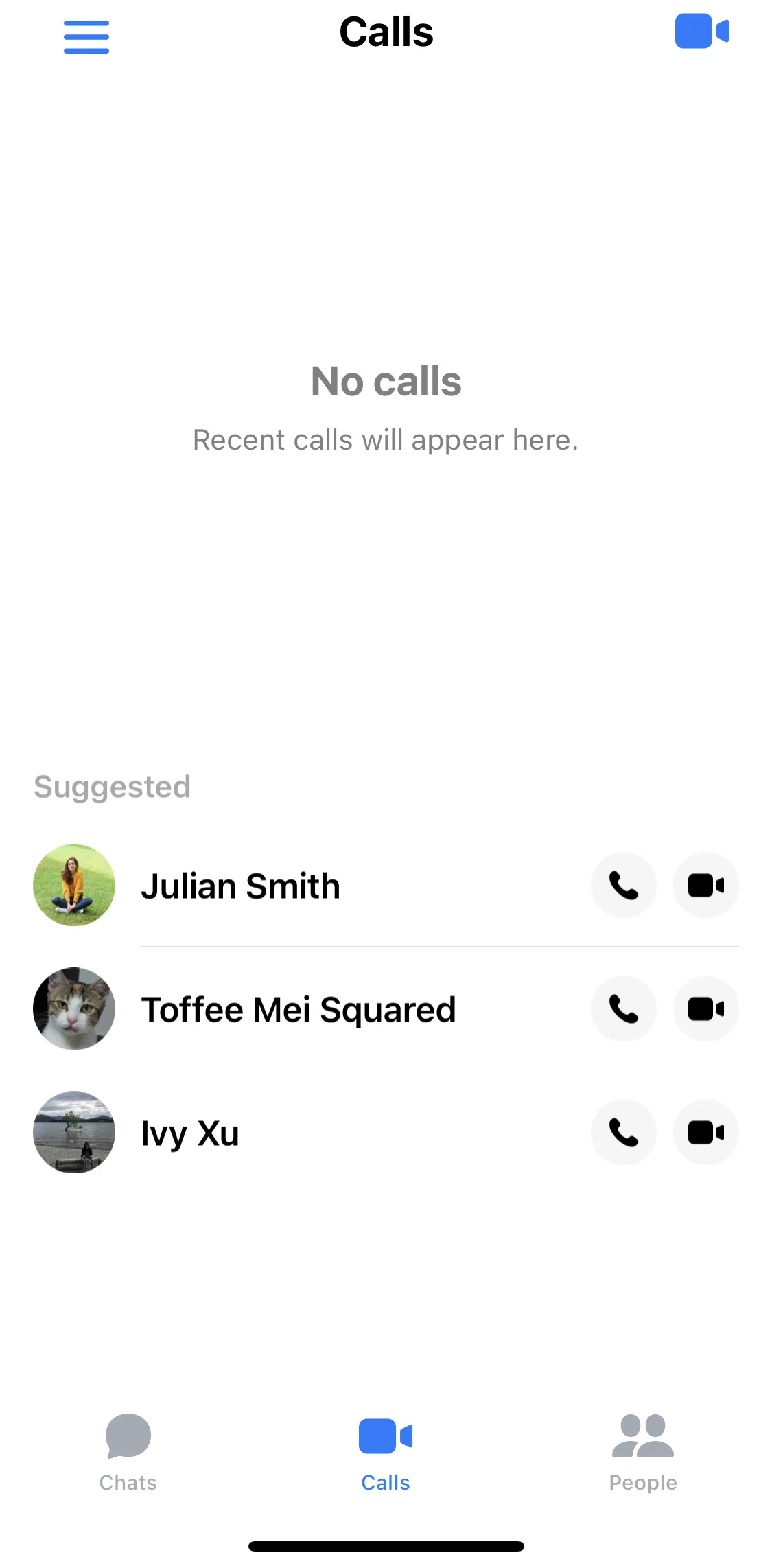 Messenger Screen screen in the Calls flow
