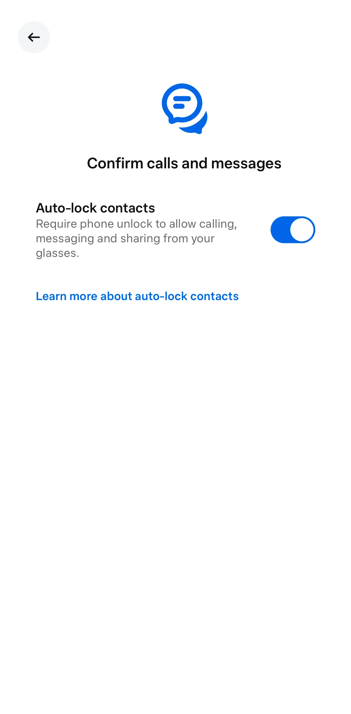 Meta AI Screen screen in the Auto-lock contacts information flow
