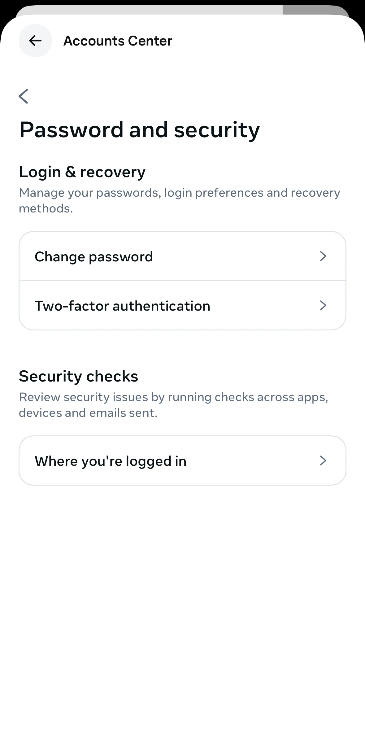 Meta AI Screen screen in the Changing password flow