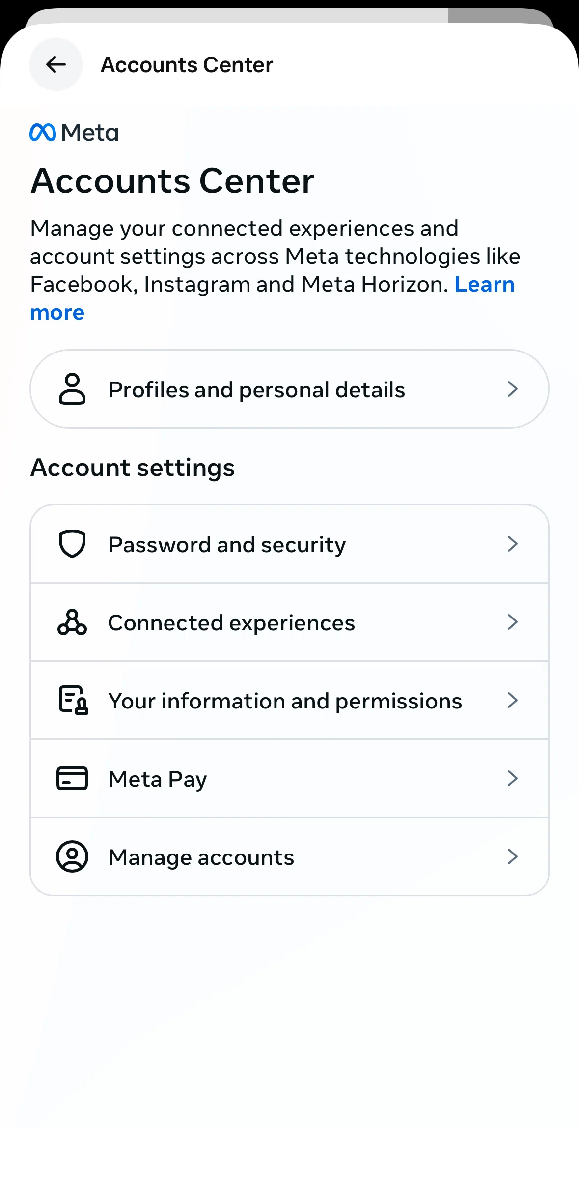 Meta AI Screen screen in the Connected experiences flow