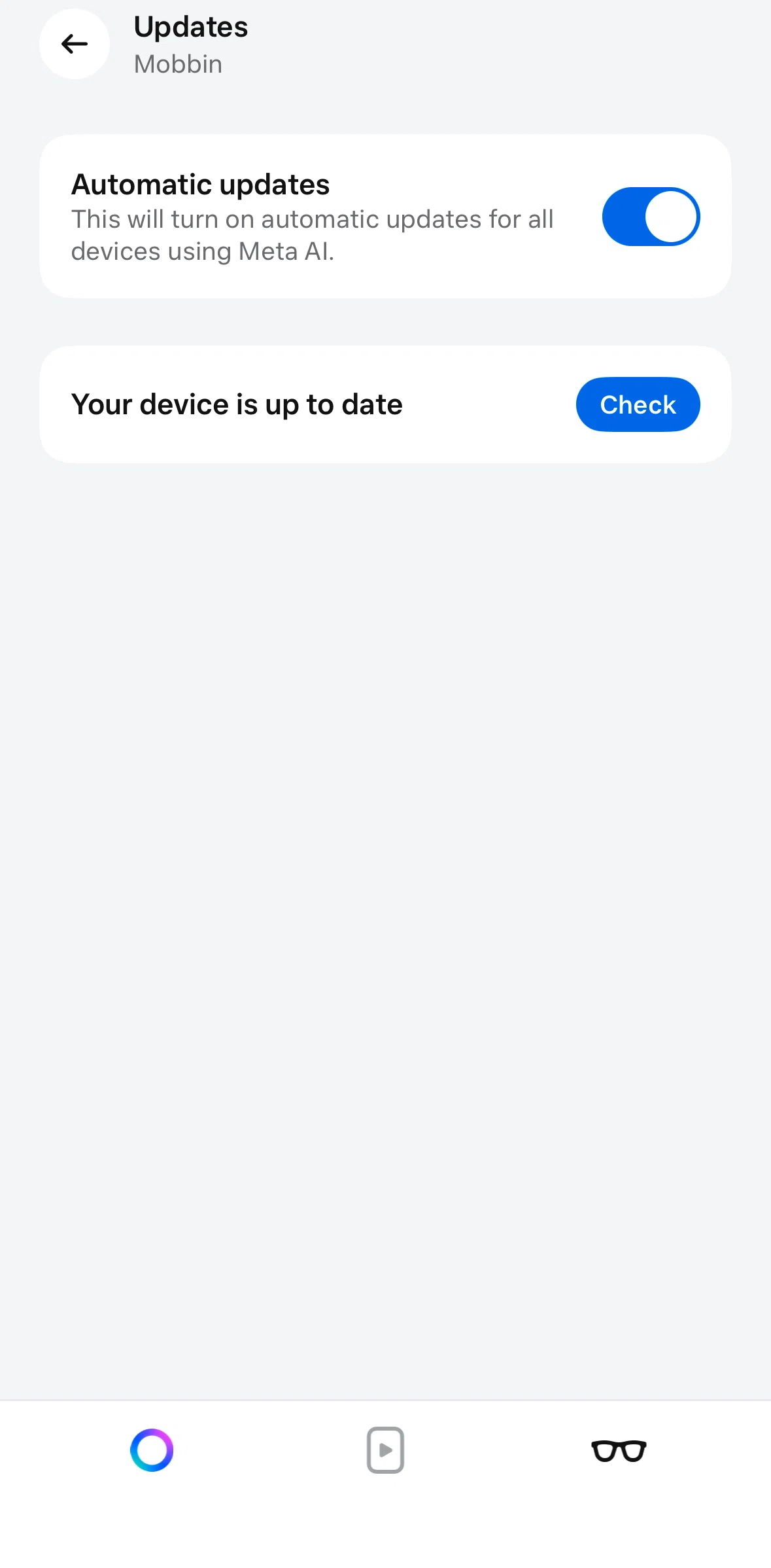 Meta AI Screen screen in the Device update status flow