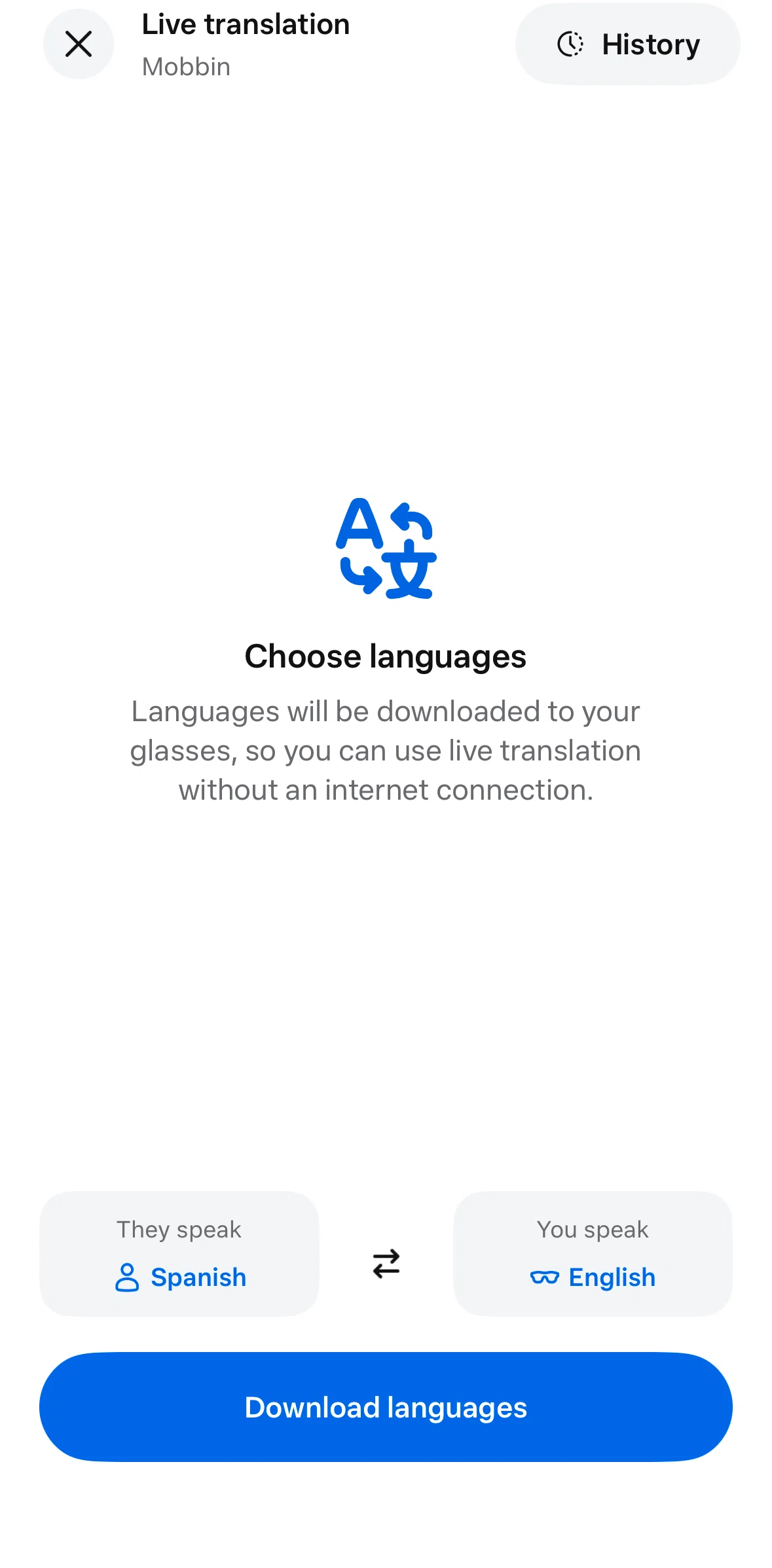 Meta AI Screen screen in the Downloading languages flow