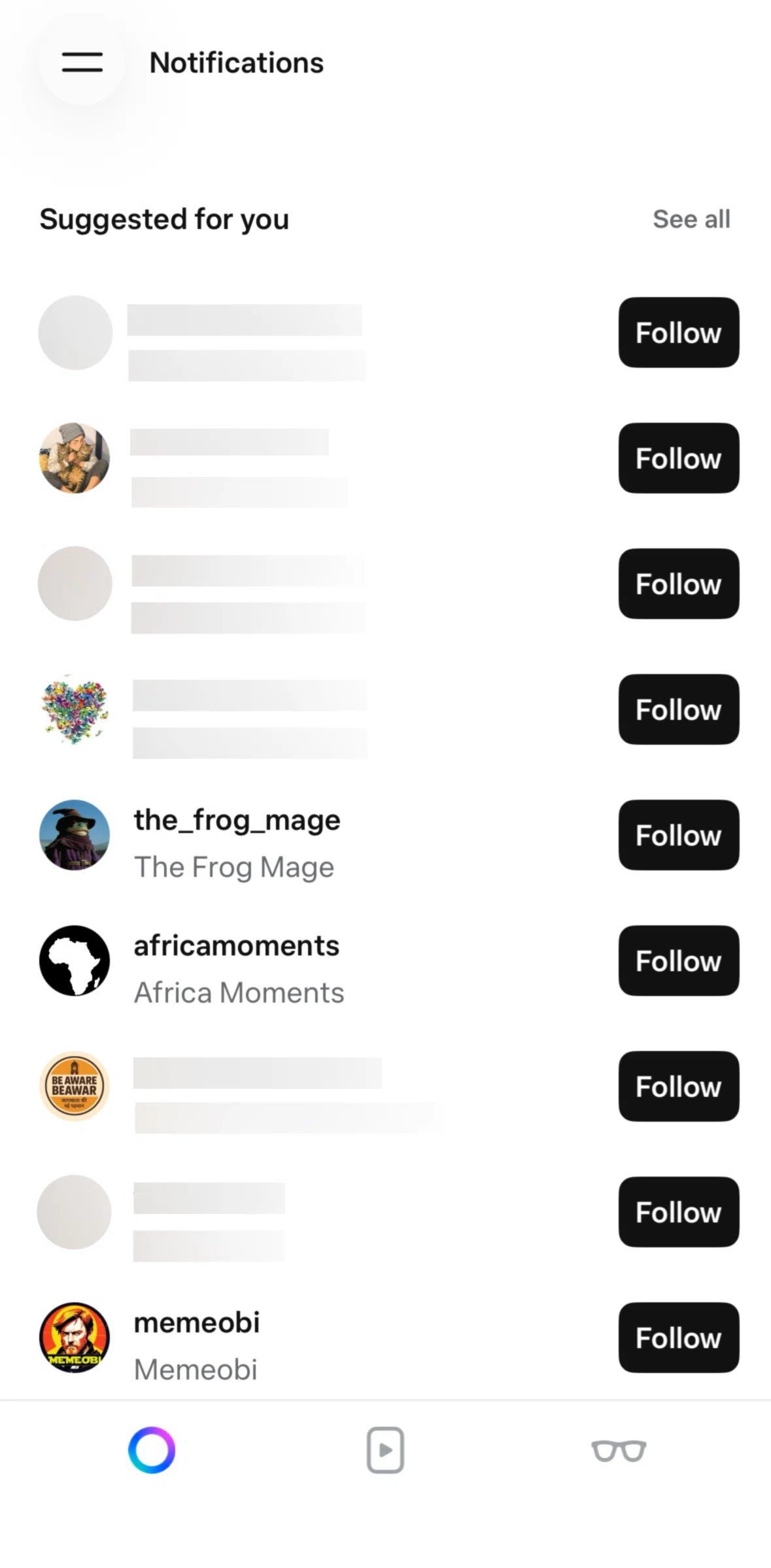 Meta AI Screen screen in the Following a user flow