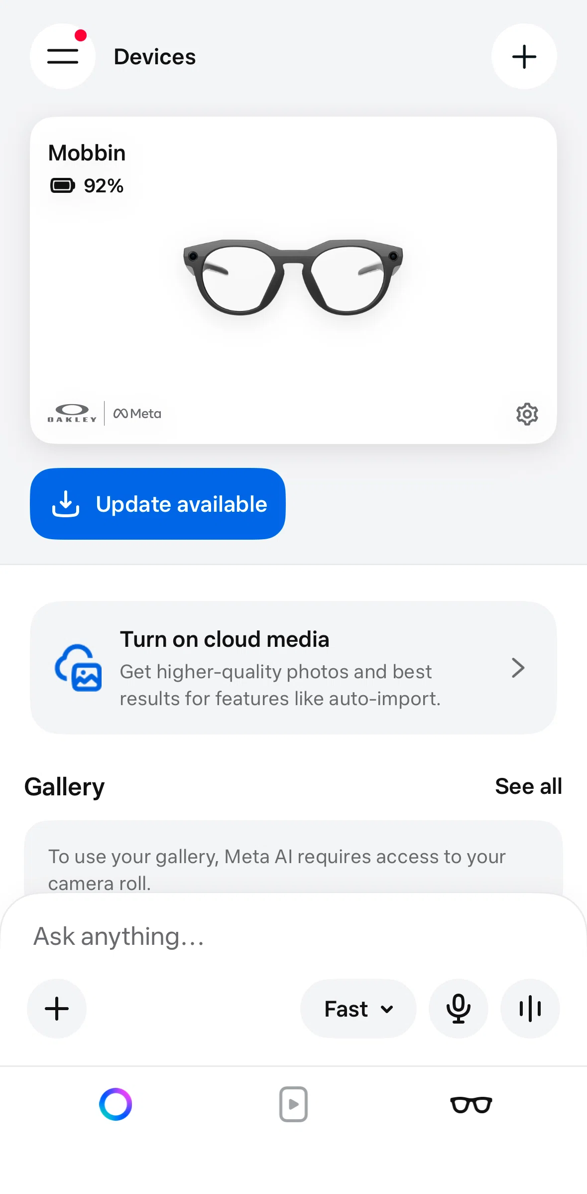Meta AI Screen screen in the Installing update flow