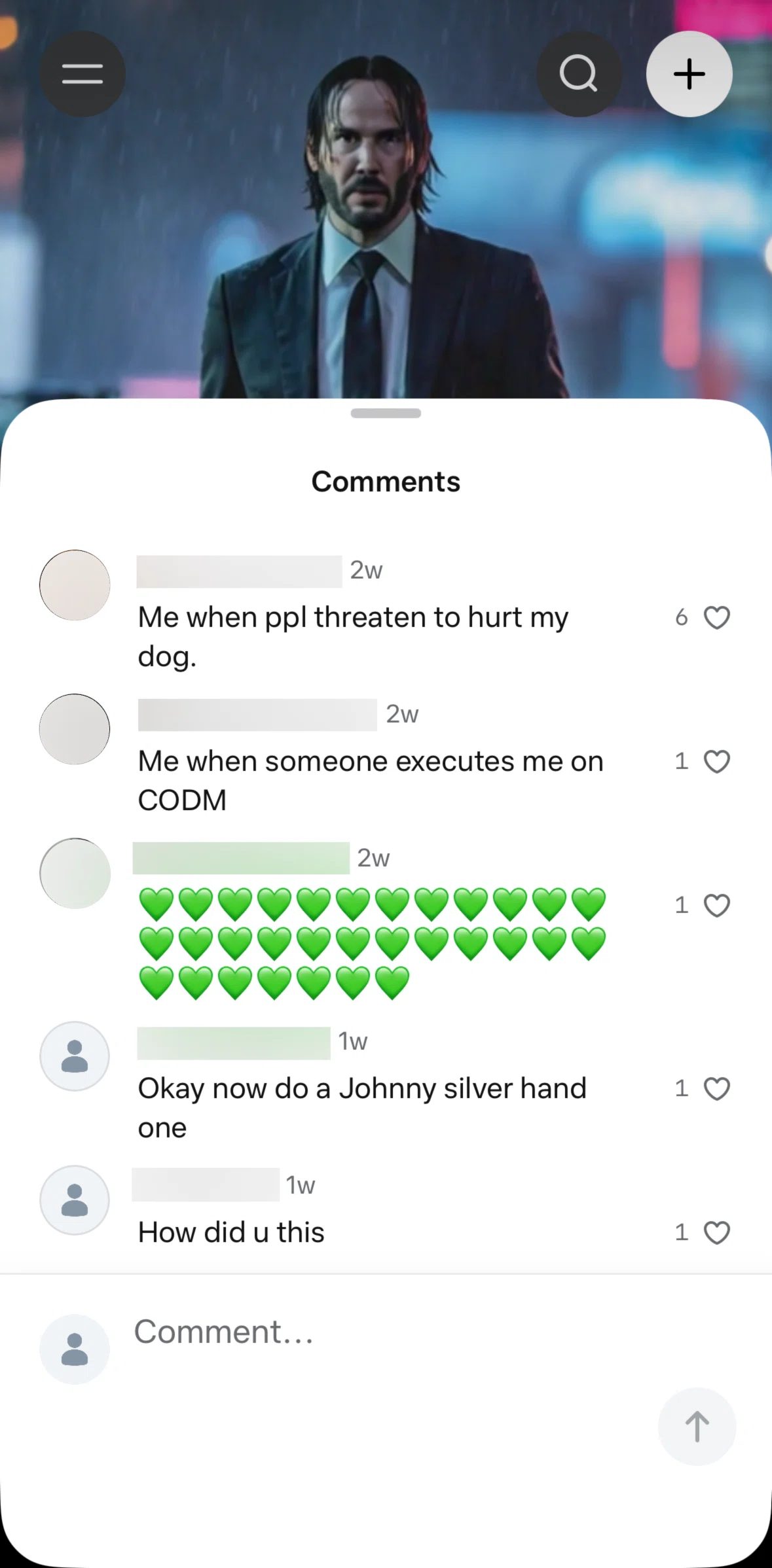 Meta AI Screen screen in the Liking a comment flow
