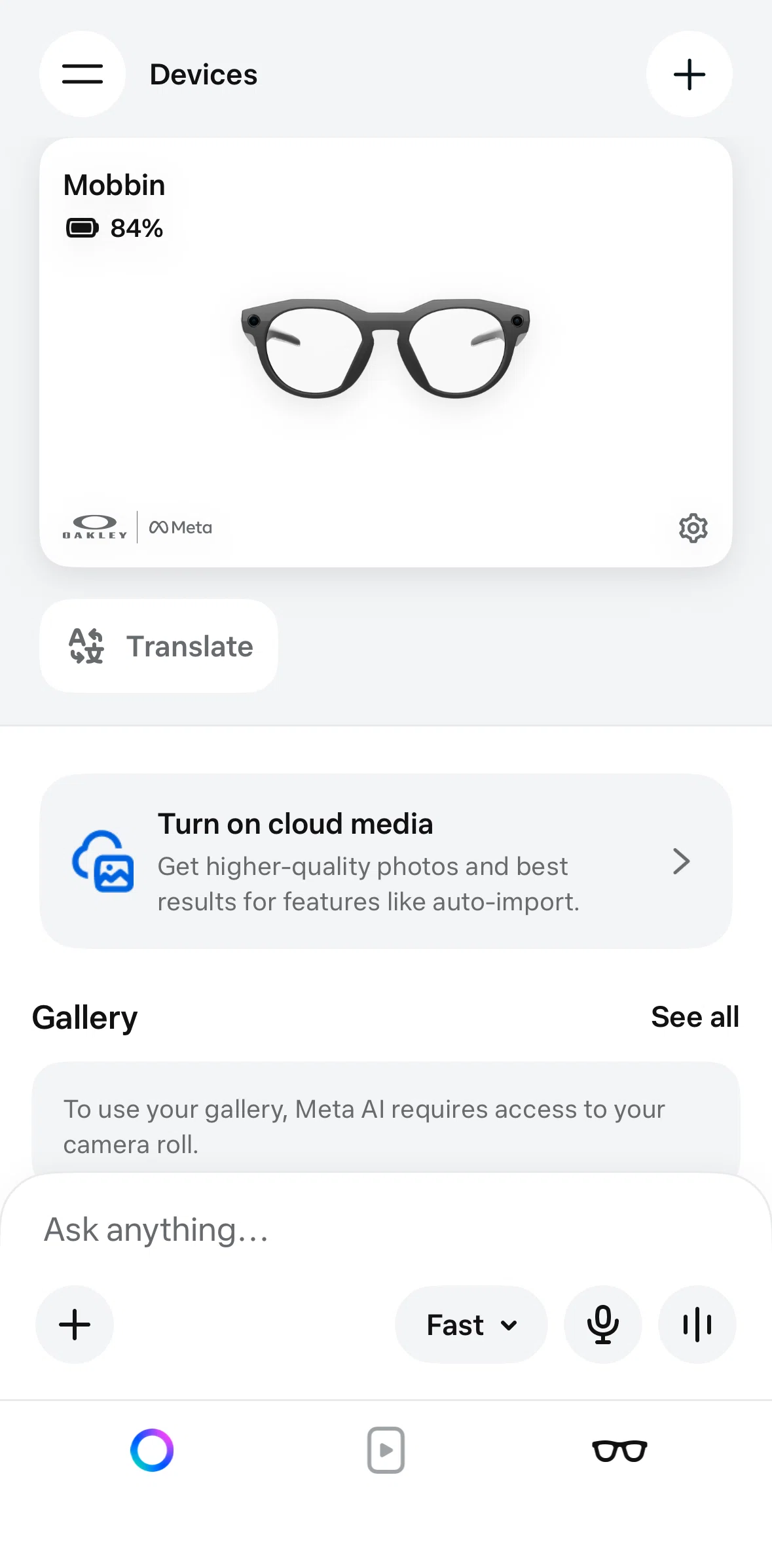 Meta AI Screen screen in the Live translation flow