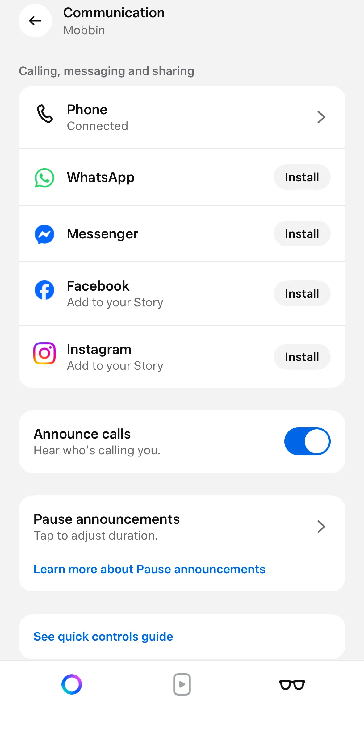 Meta AI Screen screen in the Quick controls guide flow