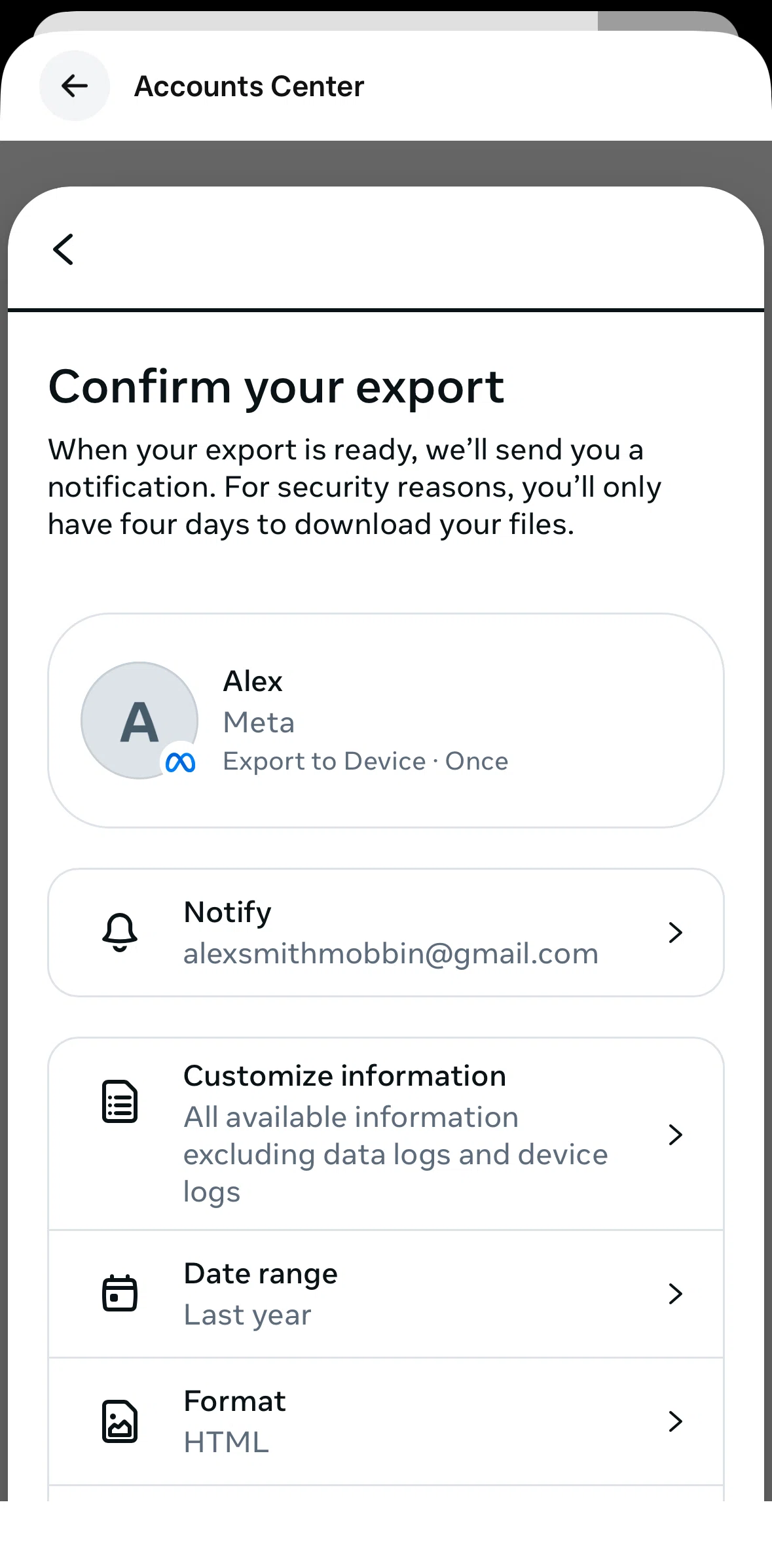 Meta AI Screen screen in the Select date range flow
