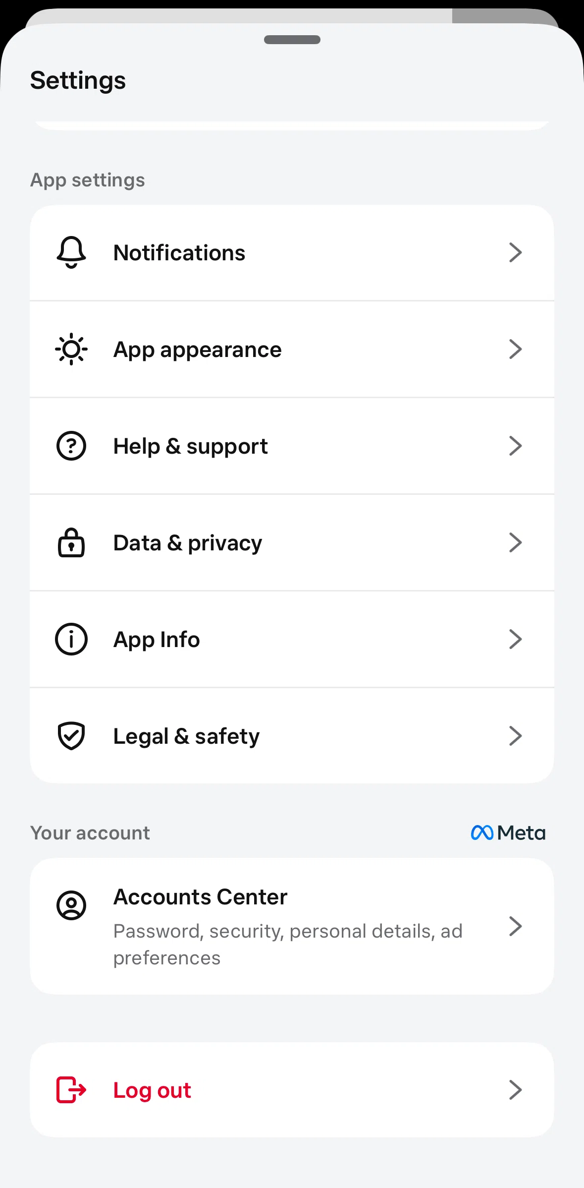 Meta AI Screen screen in the Switching to dark mode flow