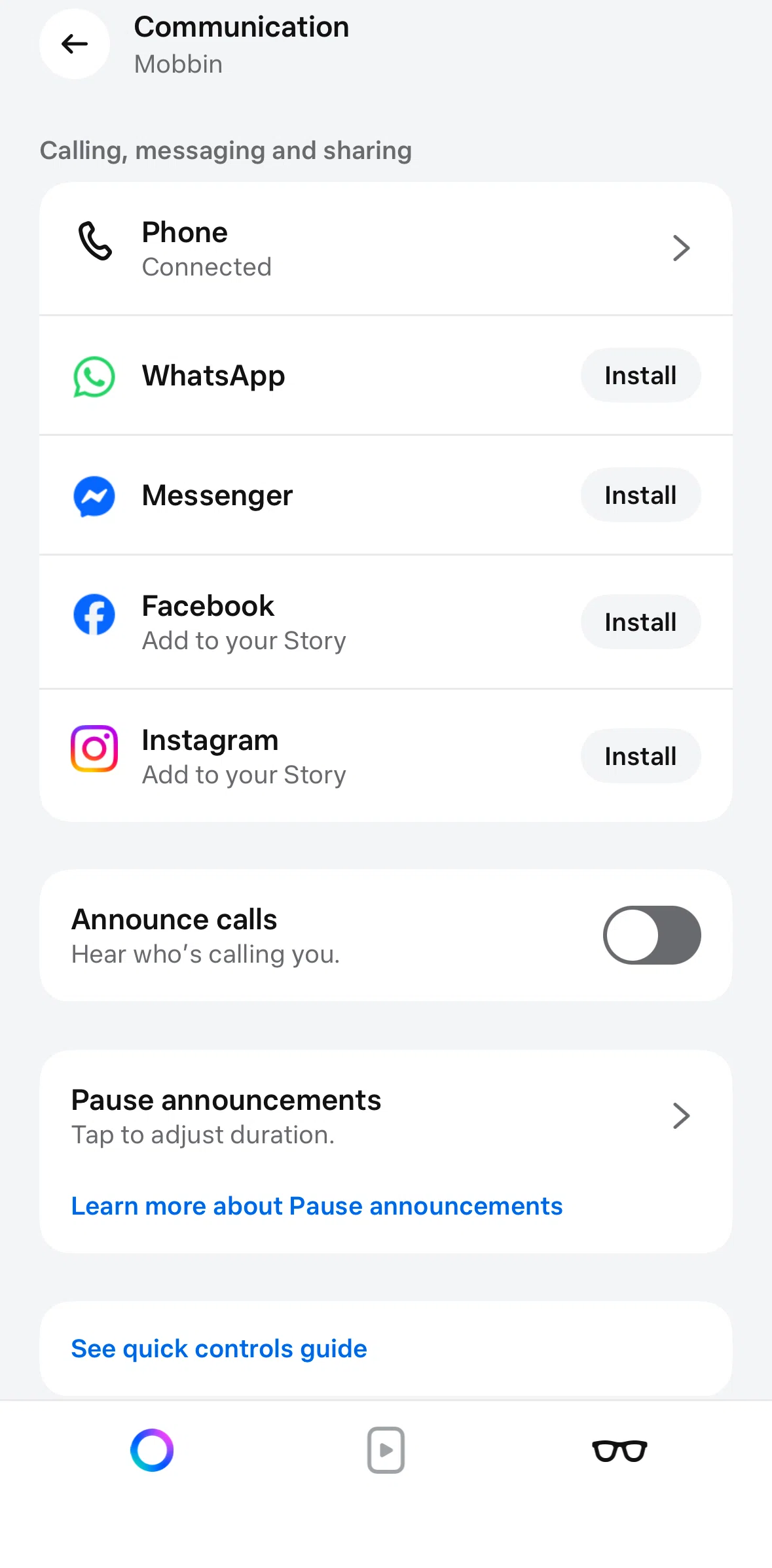 Meta AI Screen screen in the Turning on call announcements flow