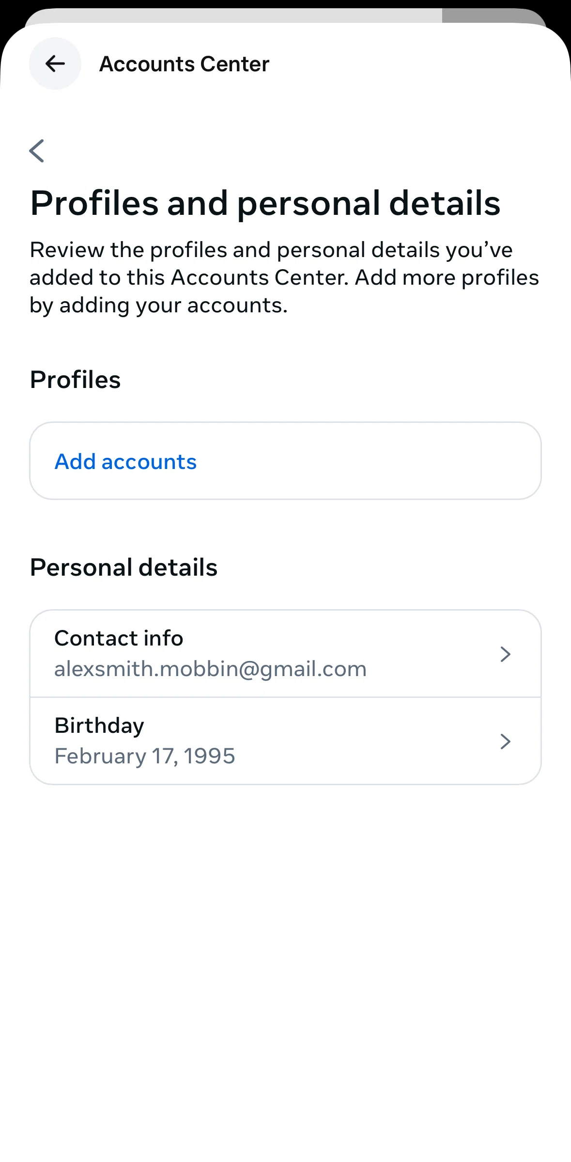 Meta AI Screen screen in the Updating birthday flow