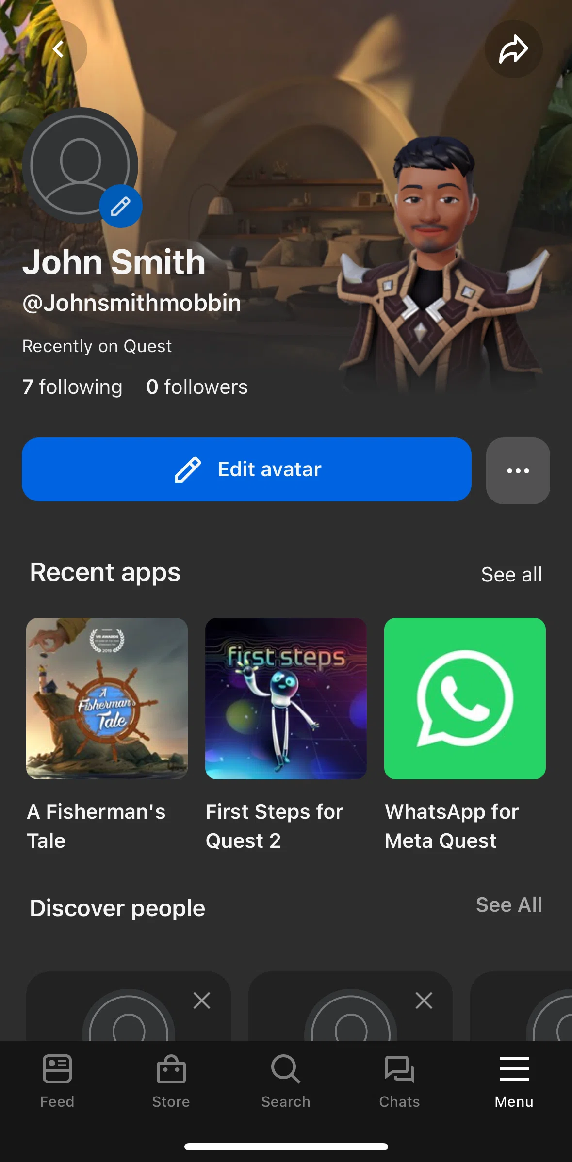 Meta Quest Screen screen in the Adding a profile picture flow