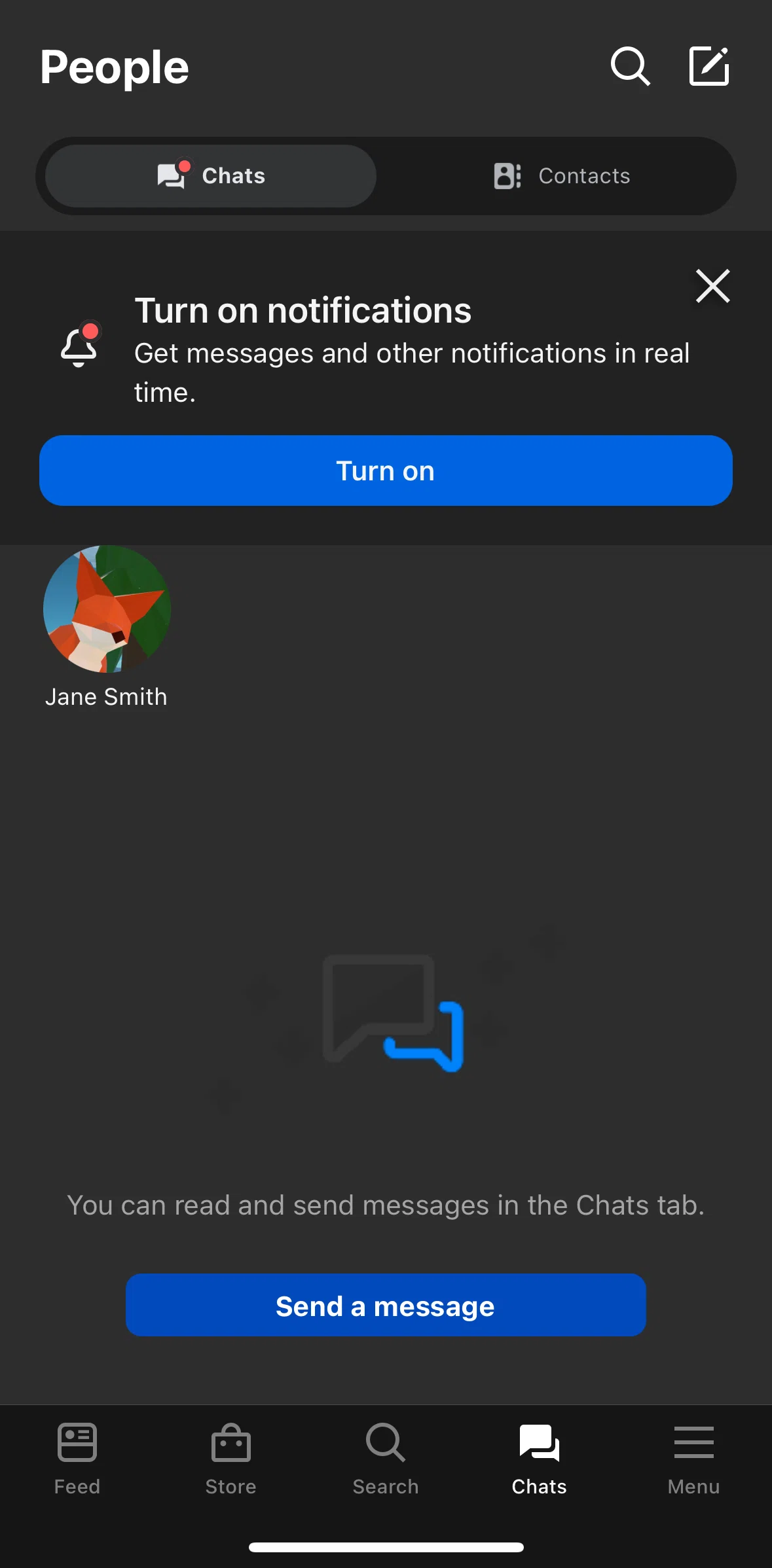 Meta Quest Screen screen in the Chatting with a user flow