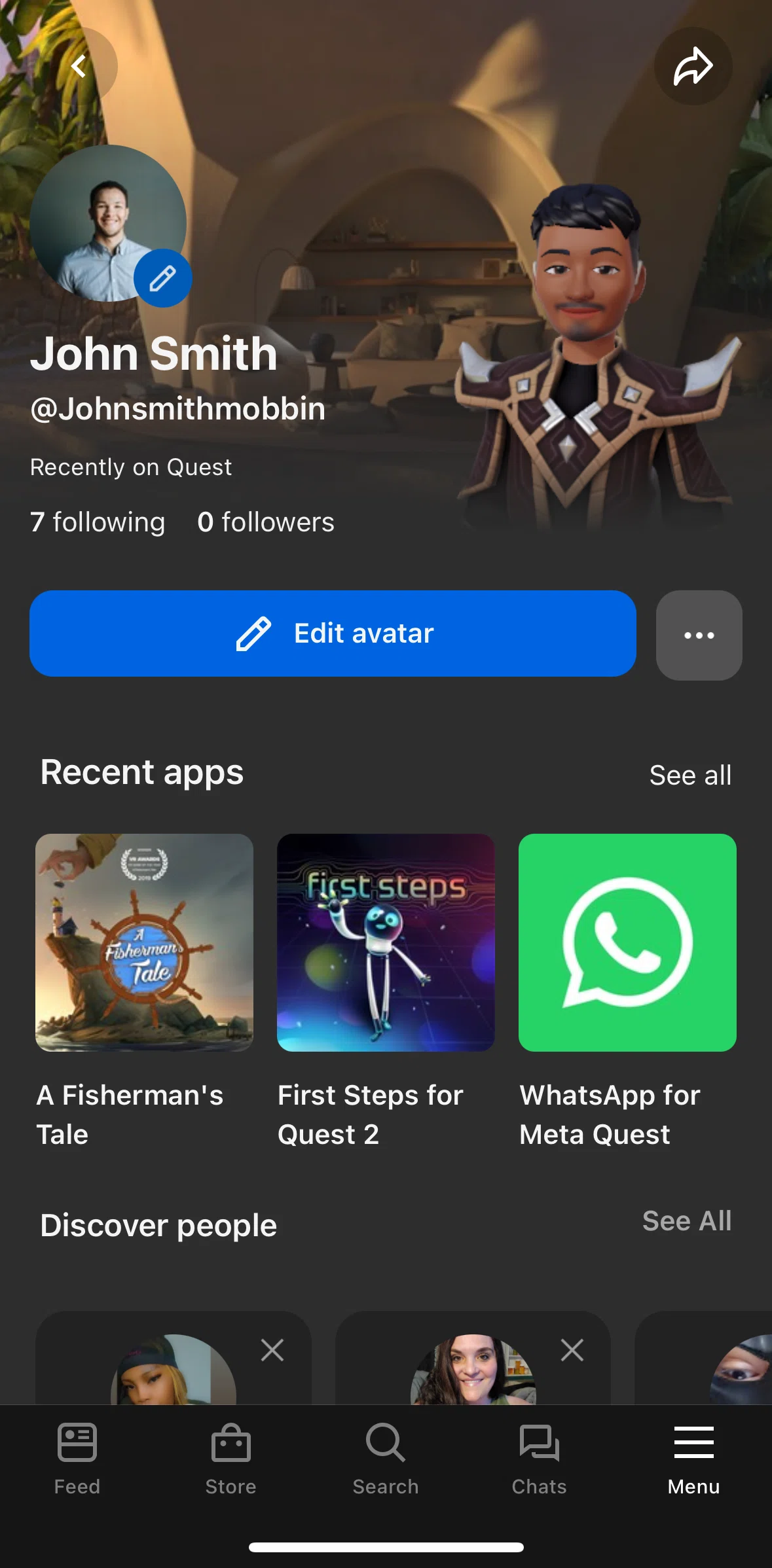 Meta Quest Screen screen in the Editing profile flow
