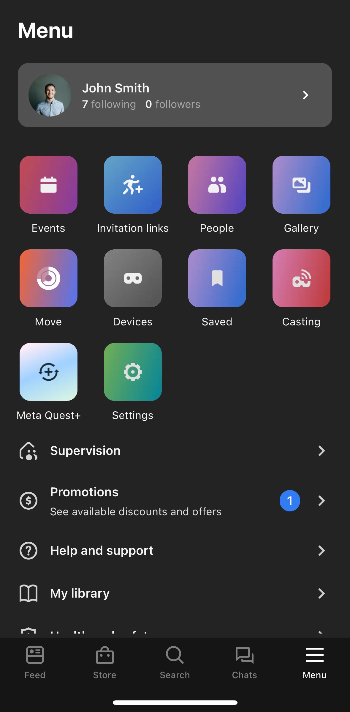 Meta Quest Screen screen in the Events flow