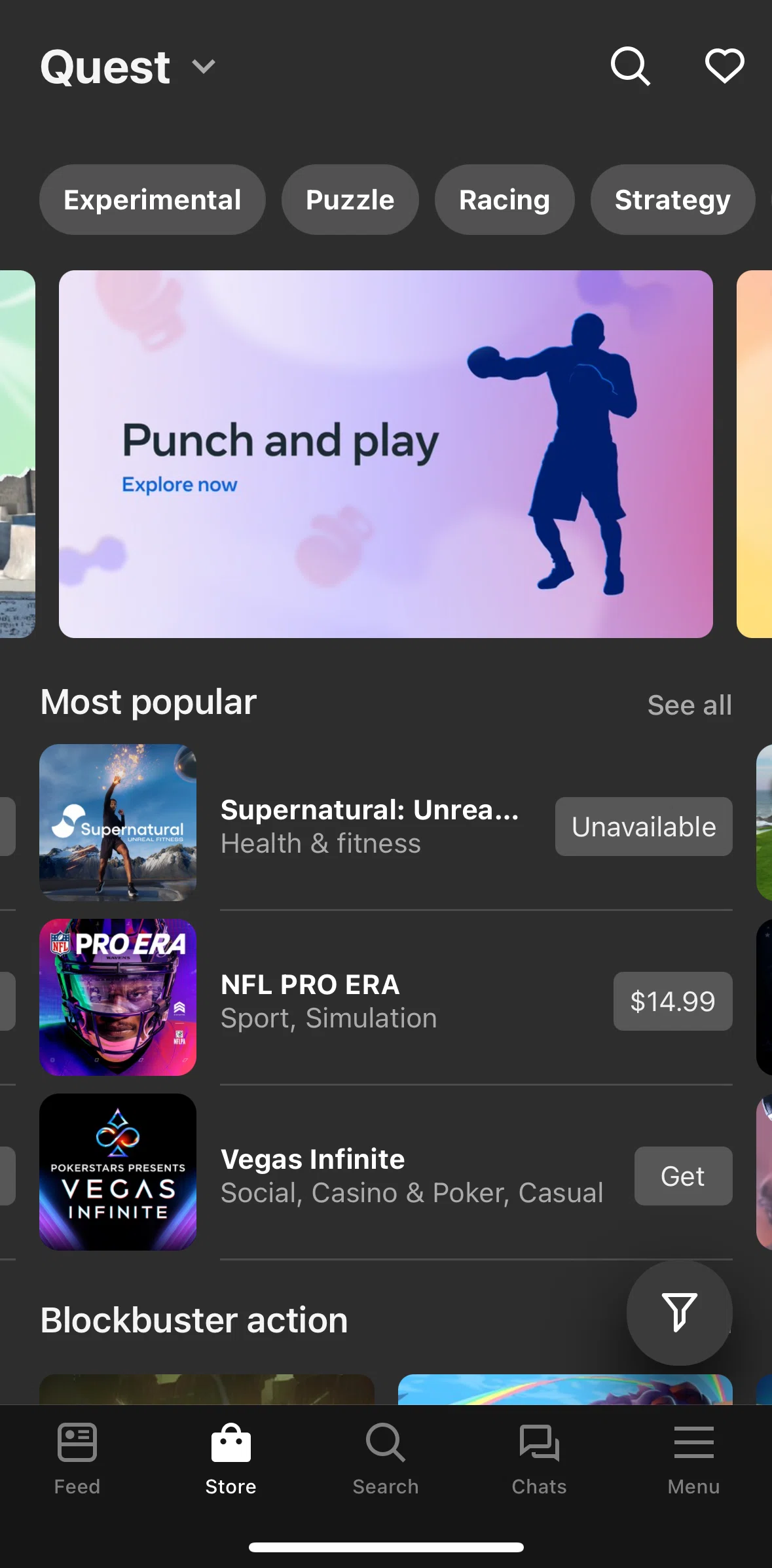 Meta Quest Screen screen in the Filtering apps flow