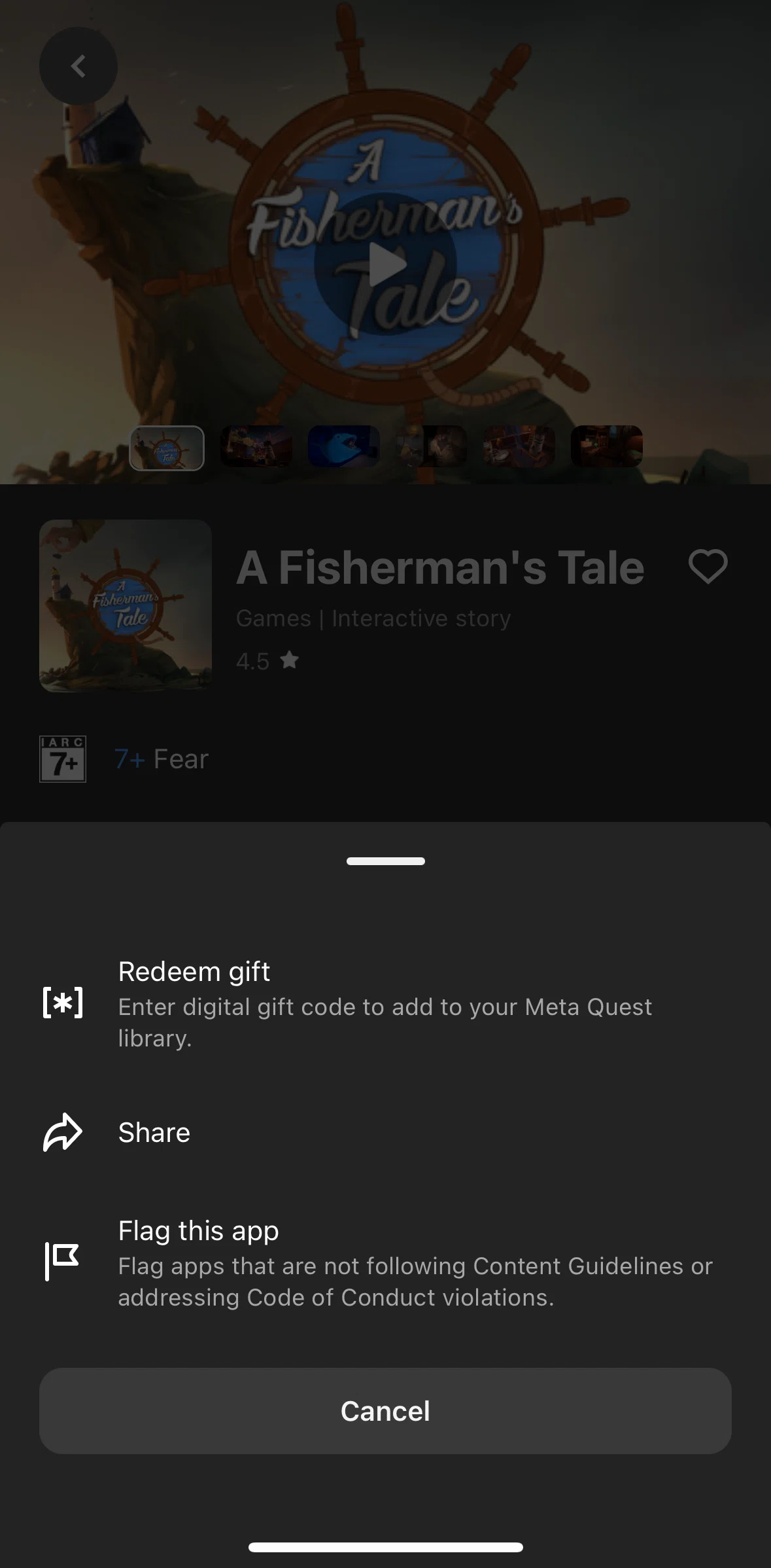 Meta Quest Screen screen in the Flagging an app flow