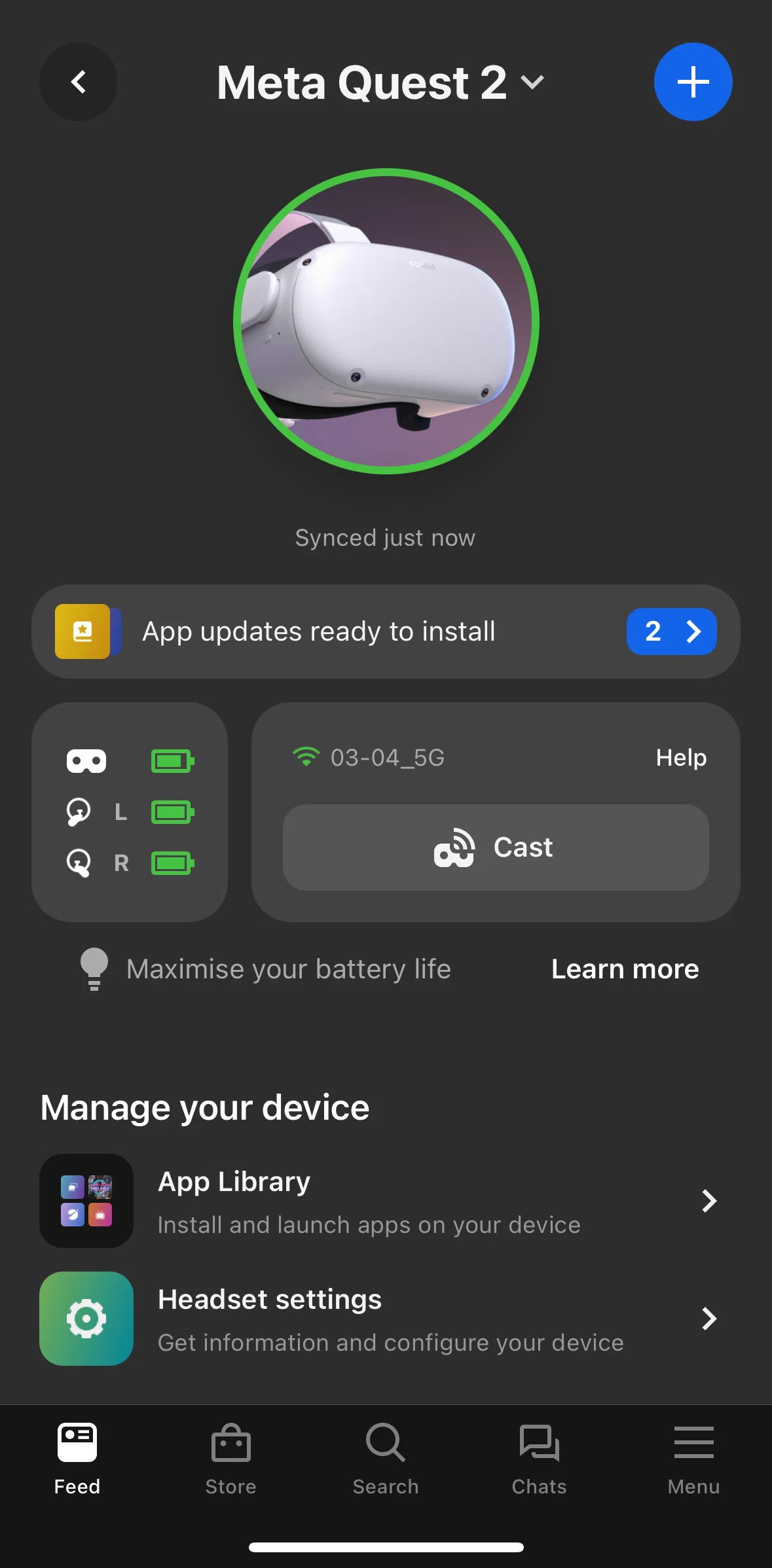 Meta Quest Screen screen in the Headset settings flow