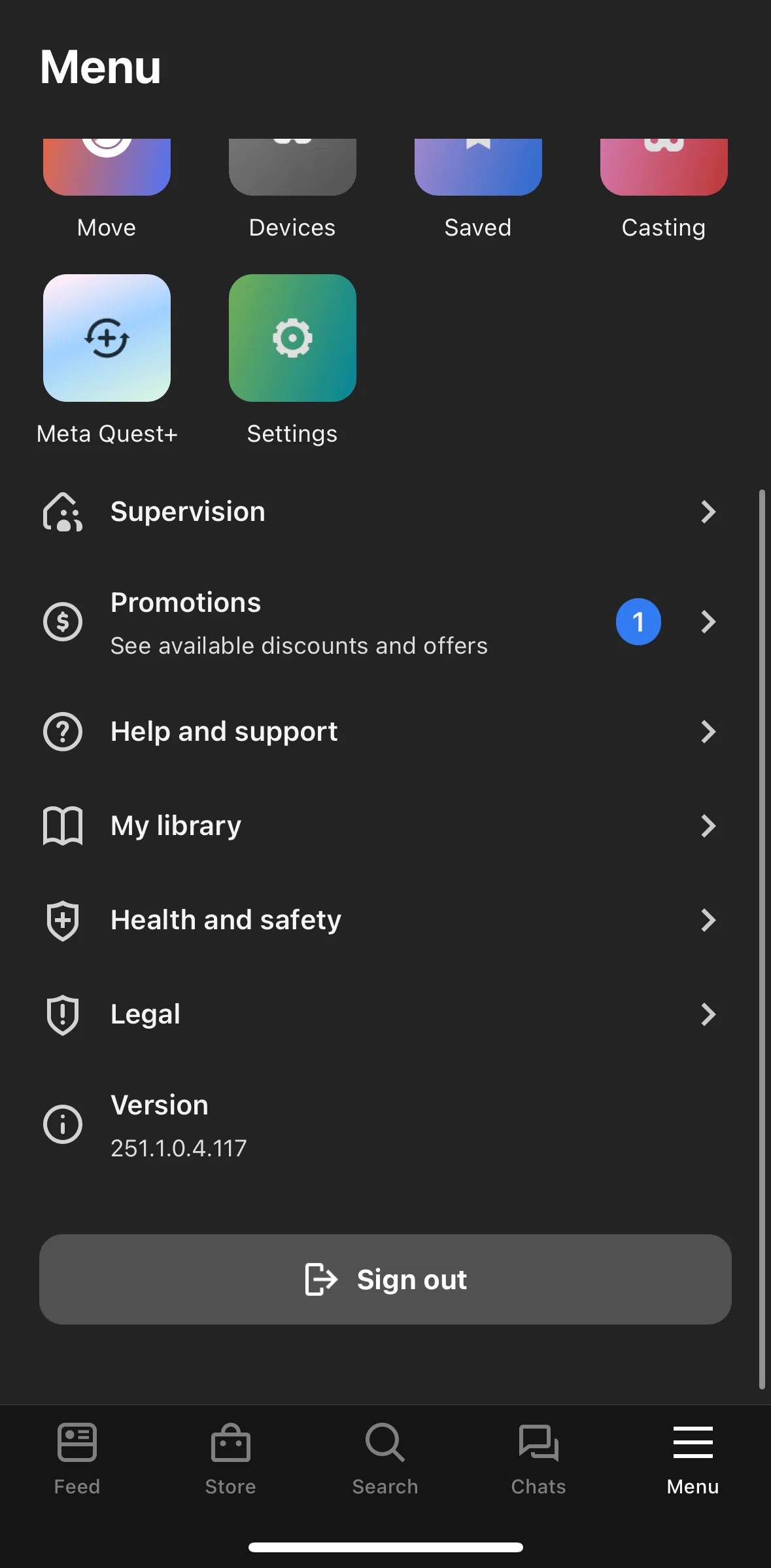 Meta Quest Screen screen in the Logging out flow