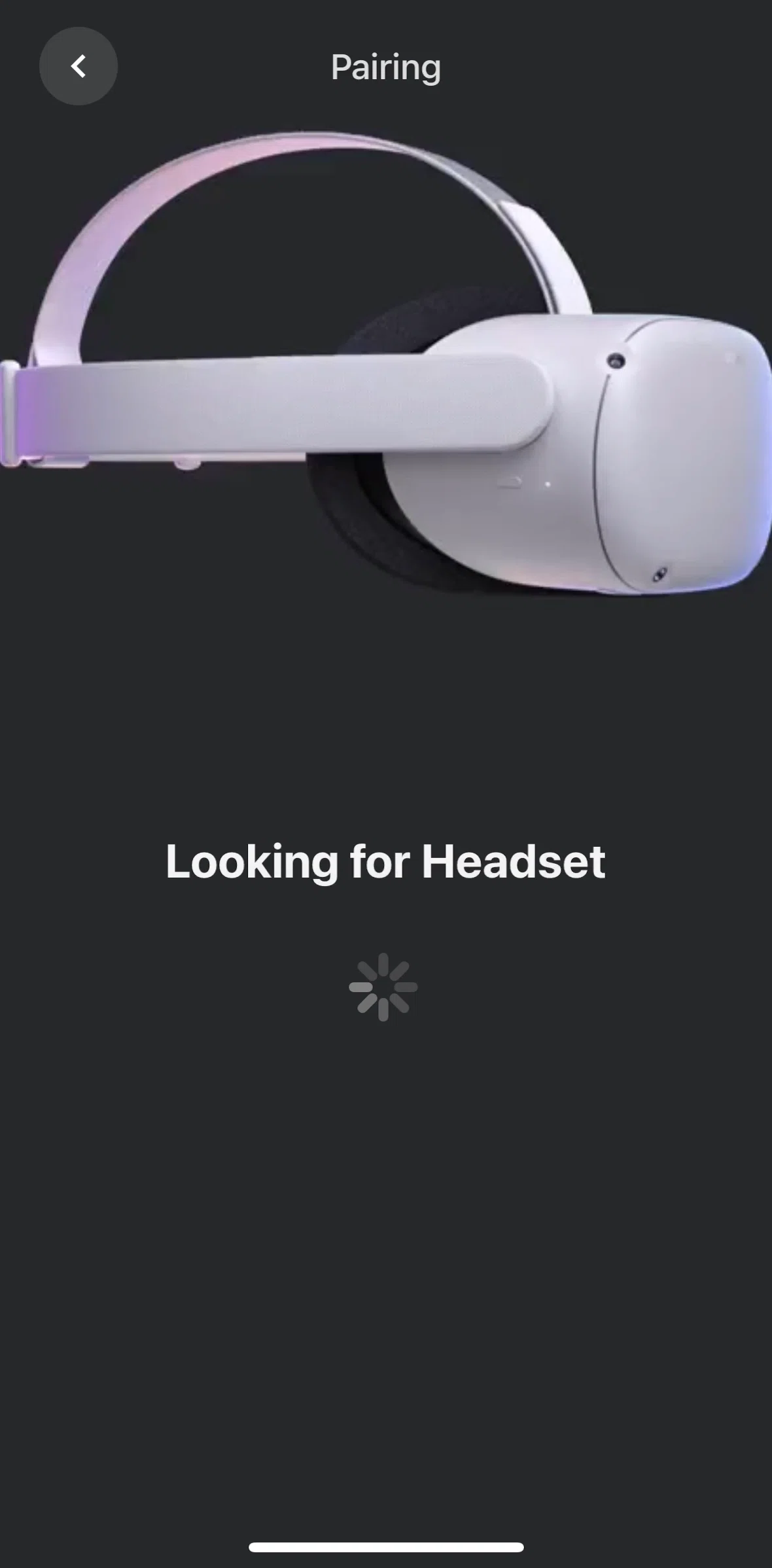 Meta Quest Screen screen in the Pairing a headset flow