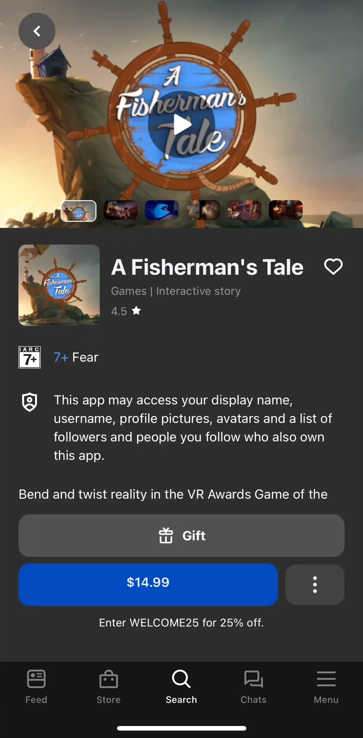 Meta Quest Screen screen in the Purchasing an app flow