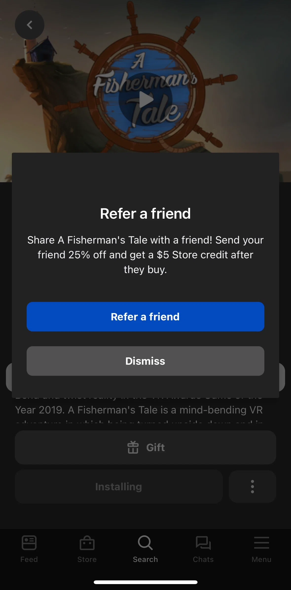Meta Quest Screen screen in the Referring a friend flow