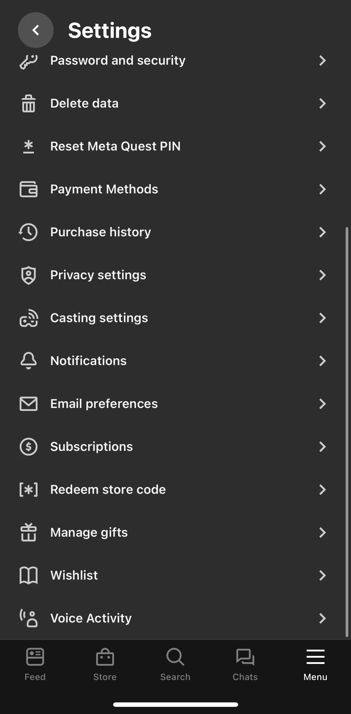 Meta Quest Screen screen in the Updating email preferences flow