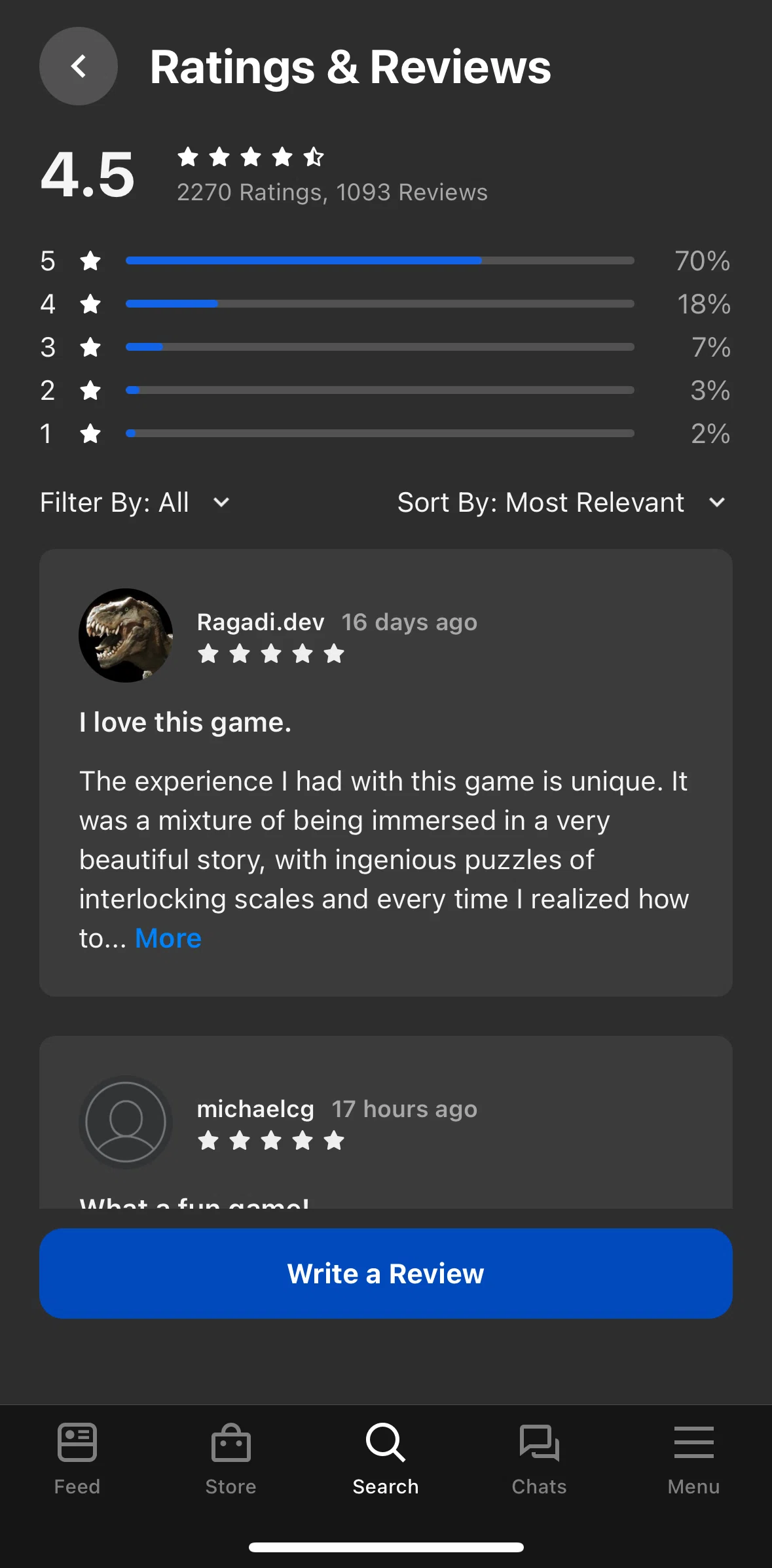 Meta Quest Screen screen in the Writing a review flow