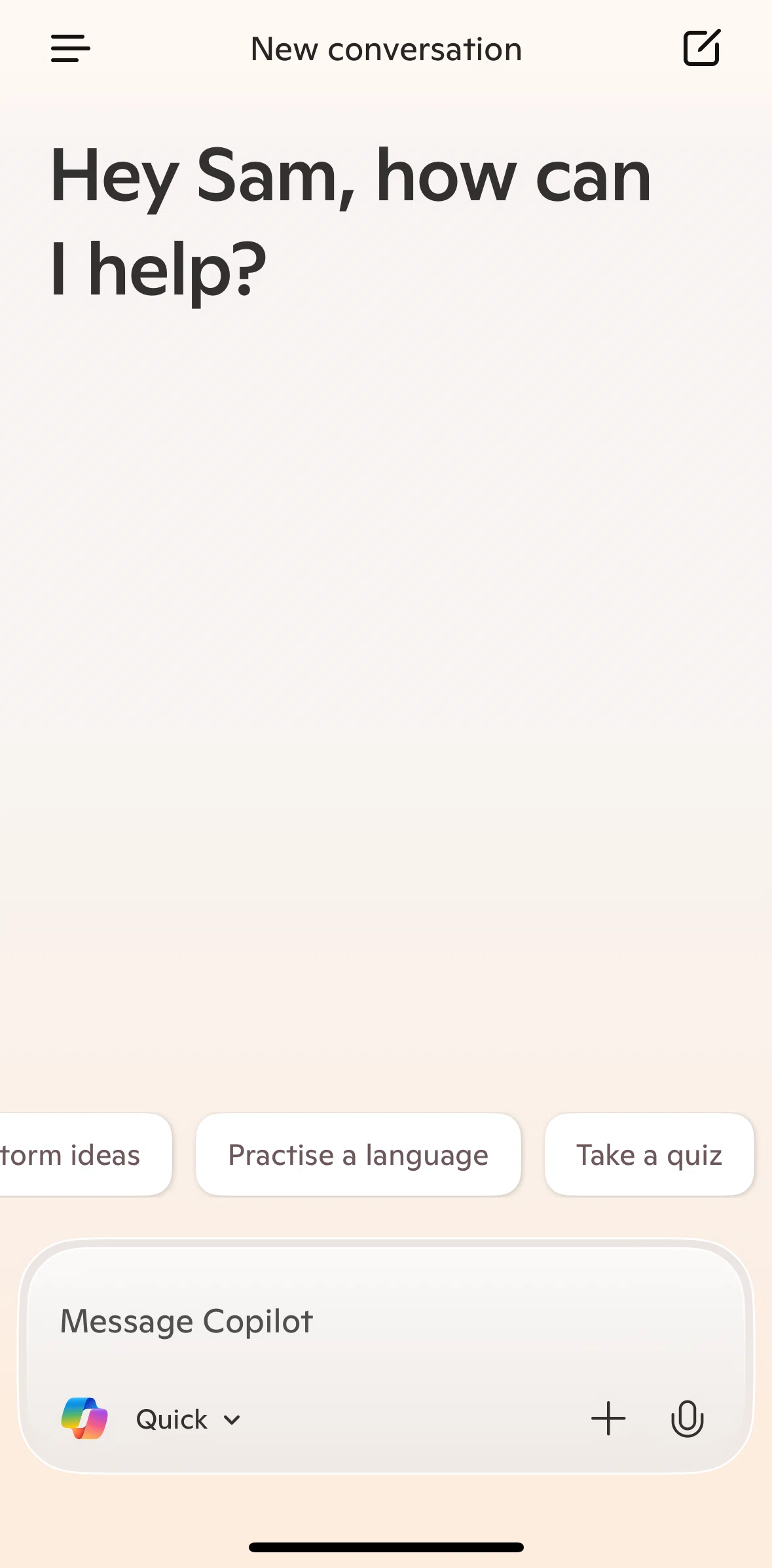 Microsoft Copilot Screen screen in the Completing a quiz flow