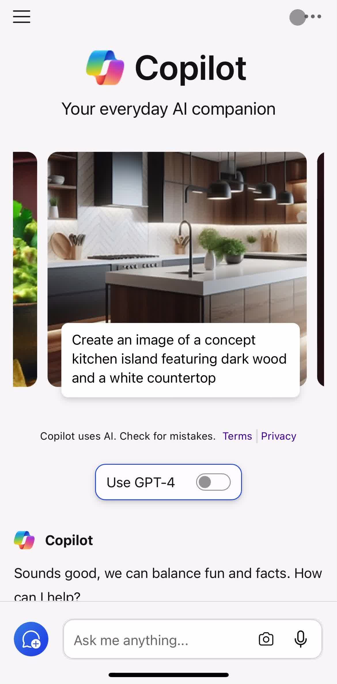 Microsoft Copilot Home screen in the Creating A New Topic flow